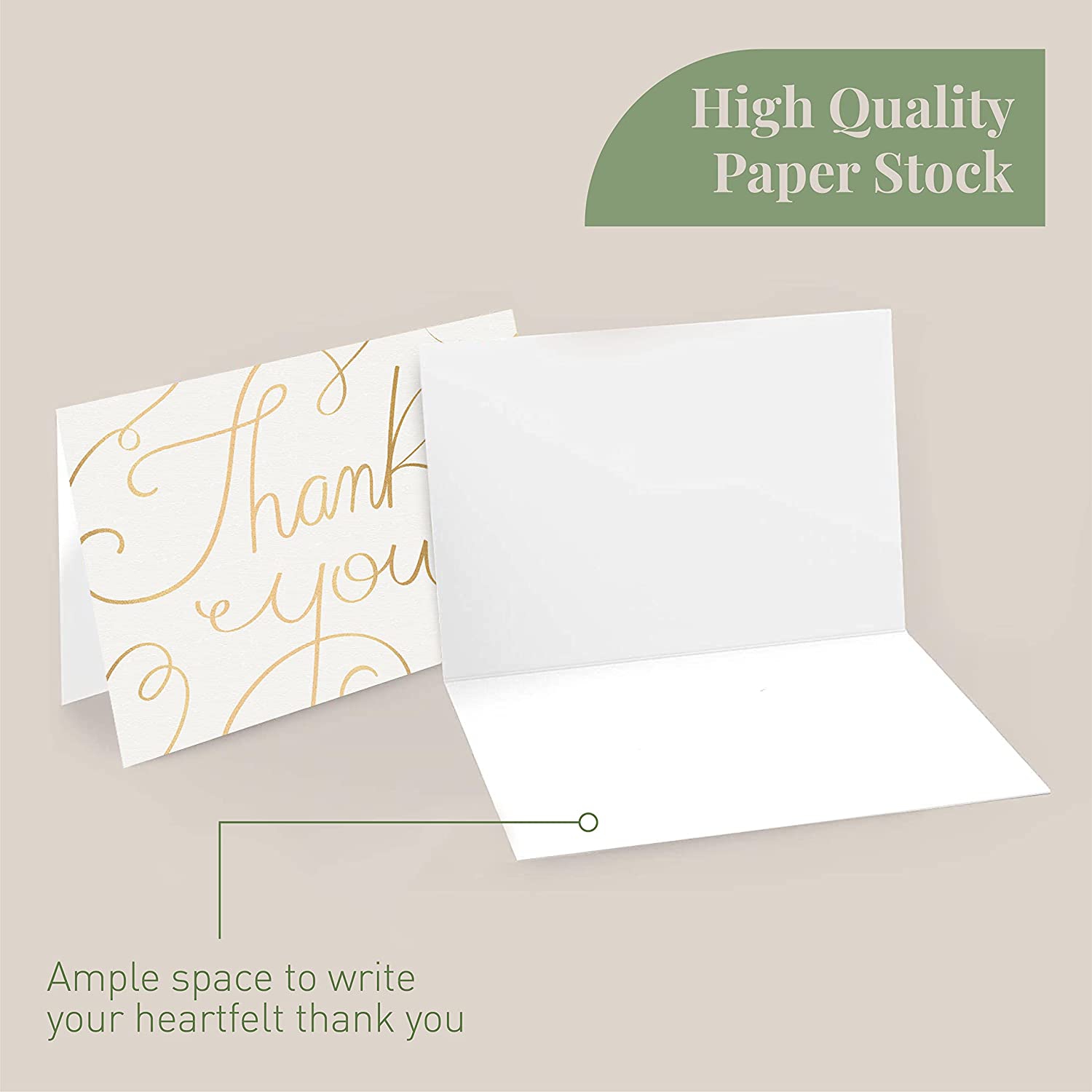 Rileys & Co Thank You Wedding Cards, Gold Foil, Classic 50 Wedding Cards, with Stickers & Envelopes | Bulk Thank You Notes Blank on the Inside |