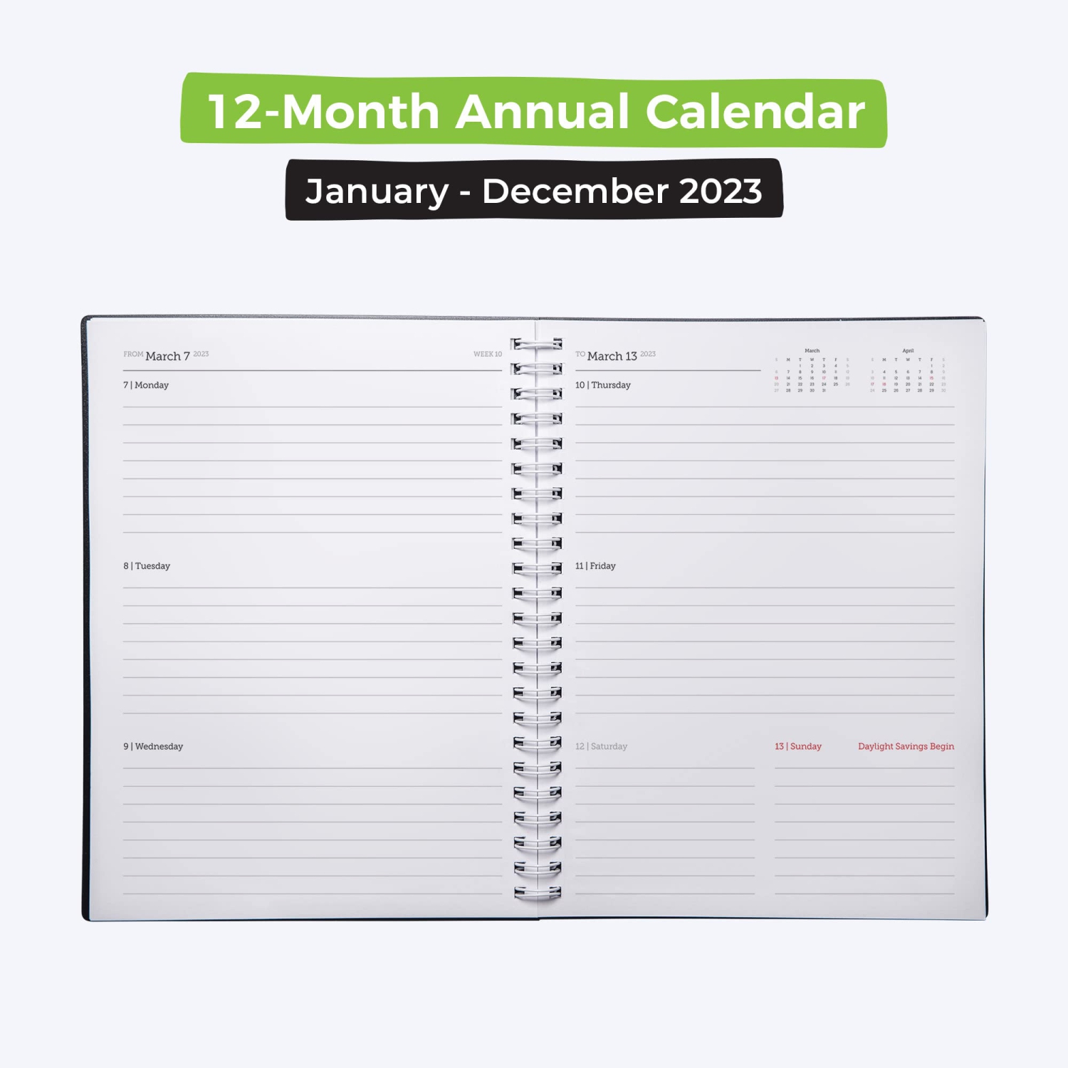 WallDeca 2023 Annual Weekly Planner, A4 Full Paper Size, Weekly & Monthly Planner, Jan 2023 - Dec 2023 | Flexible Cover, Notes Pages, Twin-Wire