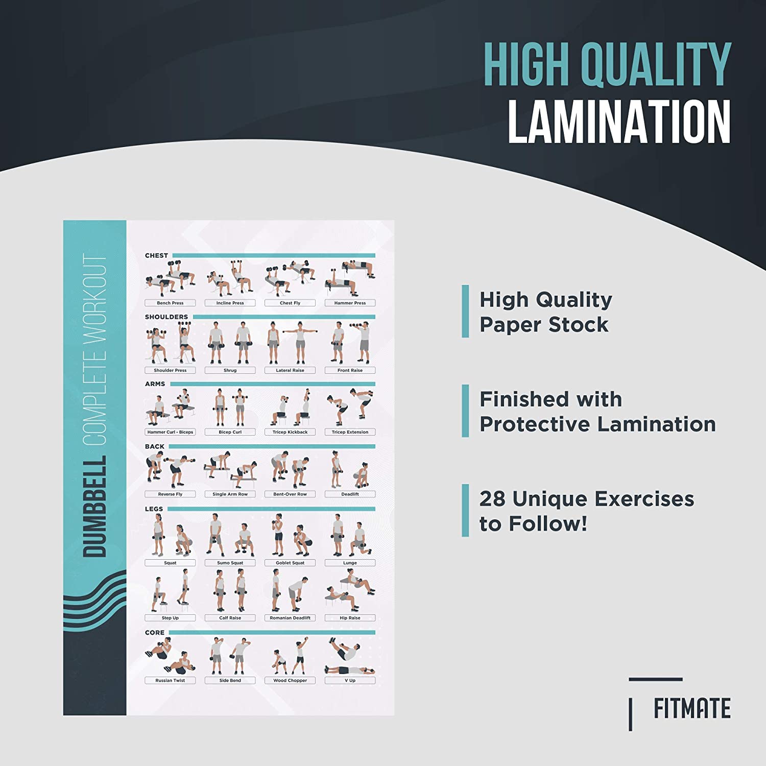 FitMate Dumbbell Workout Exercise Poster - Workout Routine with Free Weights, Home Gym Decor, Room Guide