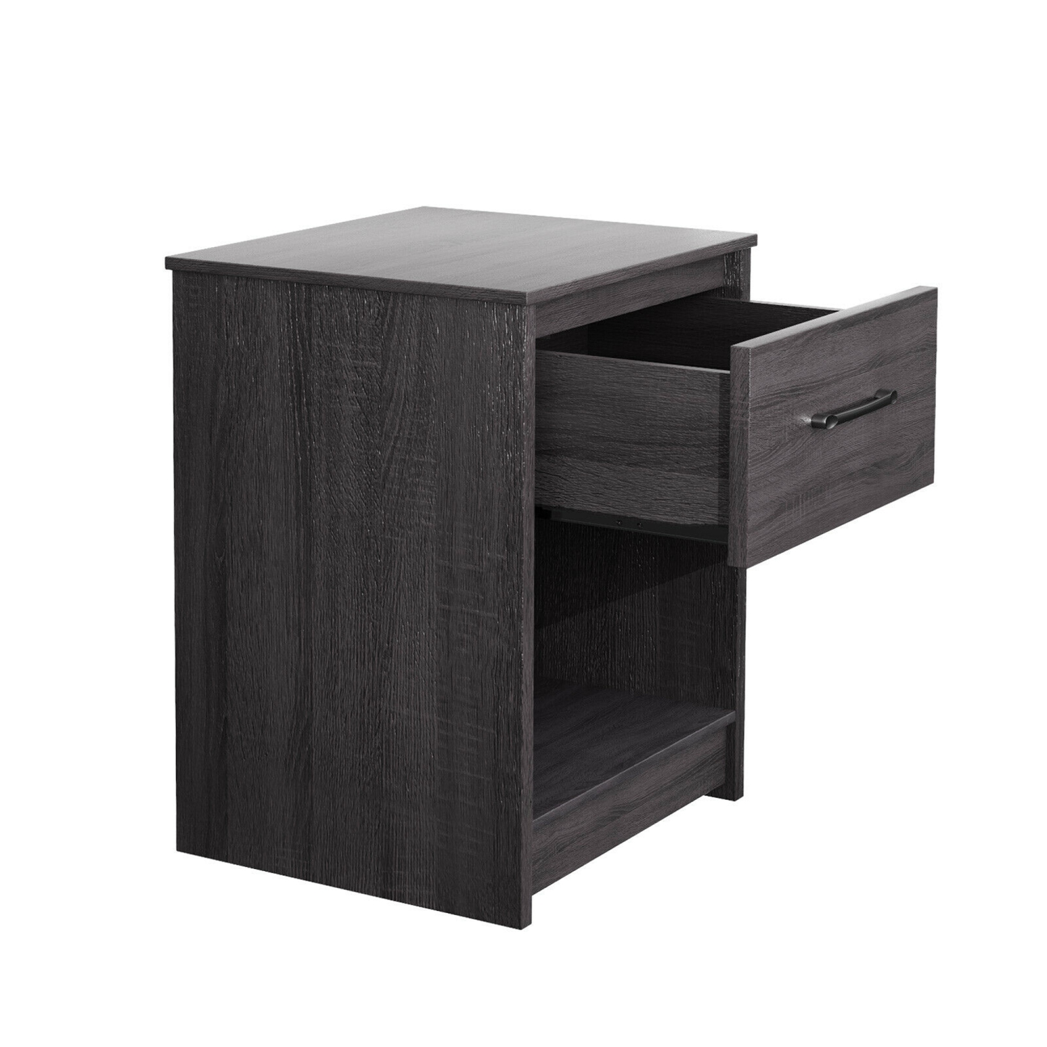 Gymax Nightstand with Drawer Storage Shelf Wooden End Side Table Bedroom Brown / Black / Natural