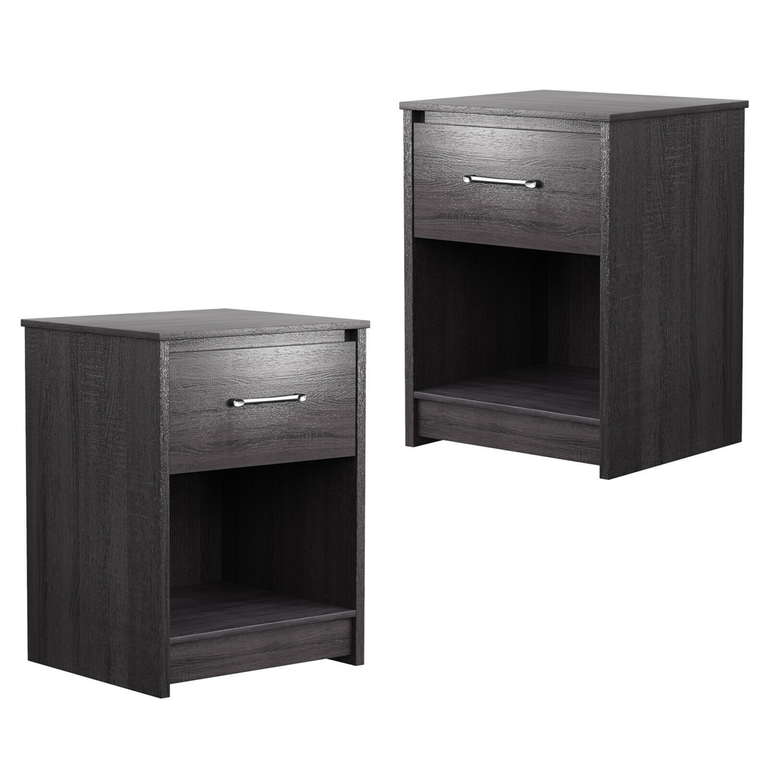 Gymax 2PCS Nightstand with Drawer Storage Shelf Wooden End Side Table Bedroom Brown / Black / Natiral
