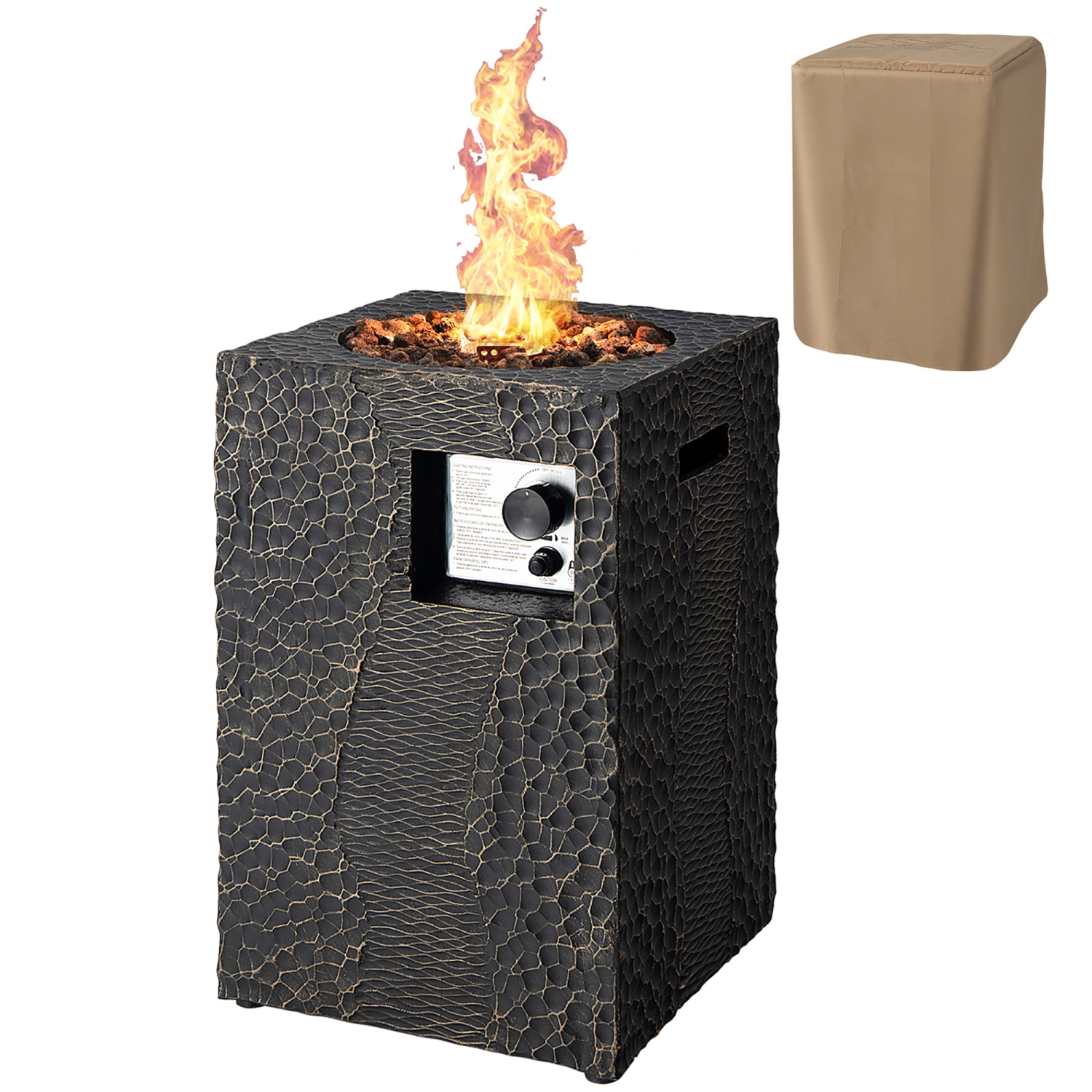 16" Square Outdoor Propane Fire Pit w/Lava Rocks Waterproof Cover 30,000 BTU
