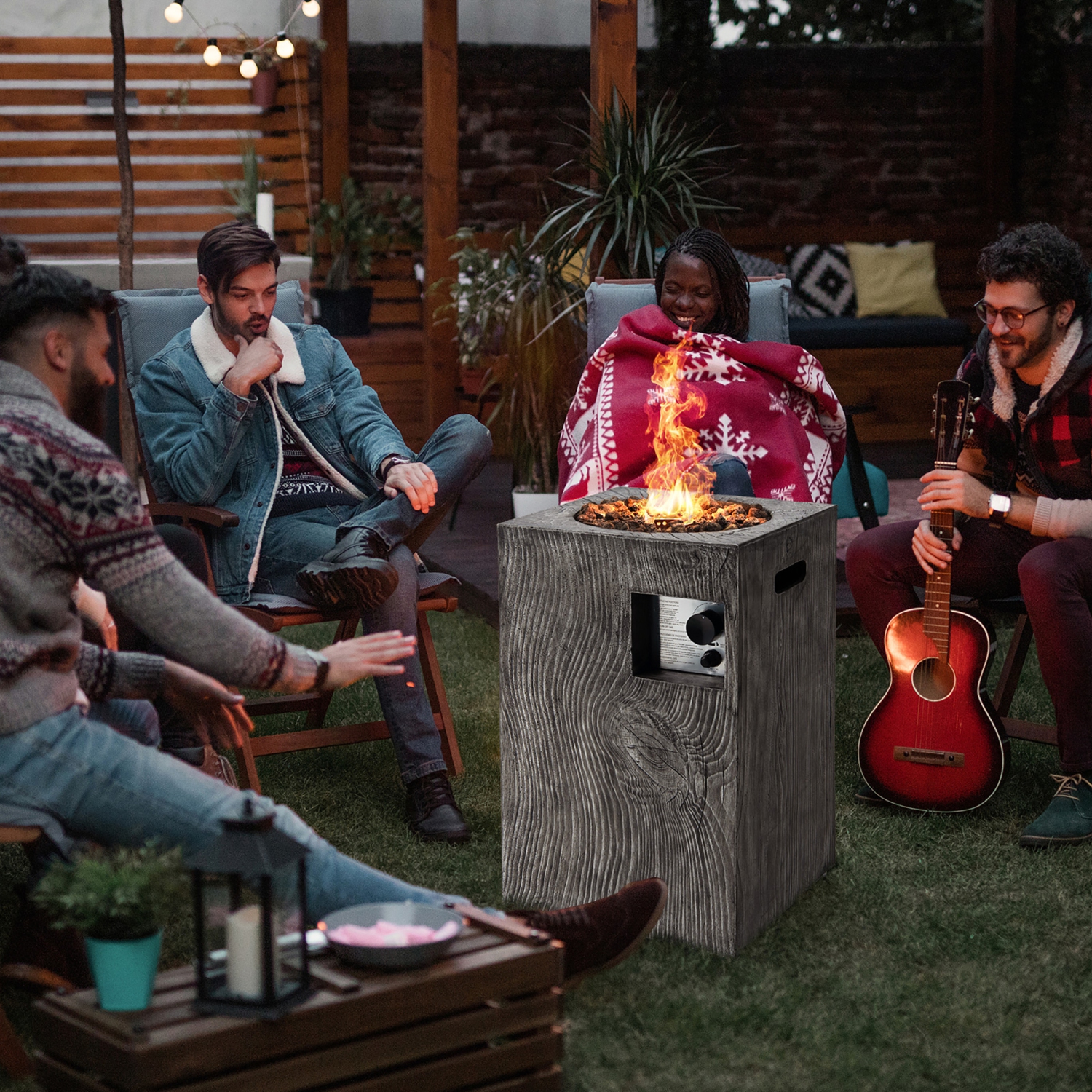 16po Square Outdoor Propane Fire Pit avec Lava Rocks Couverture imperméable 30,000 BTU