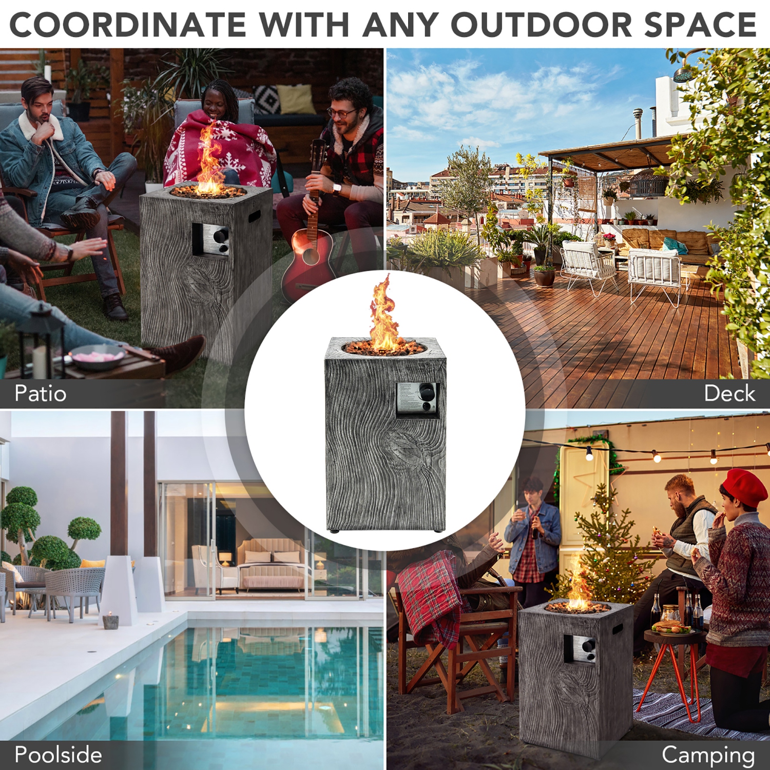 16po Square Outdoor Propane Fire Pit avec Lava Rocks Couverture imperméable 30,000 BTU