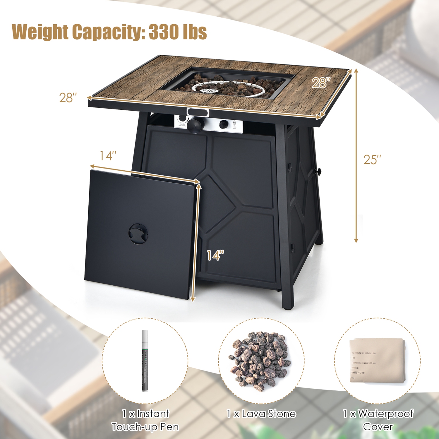 Costway 28 Inches Propane Gas Fire Pit Table 40,000 BTU Outdoor Heater W/Cover