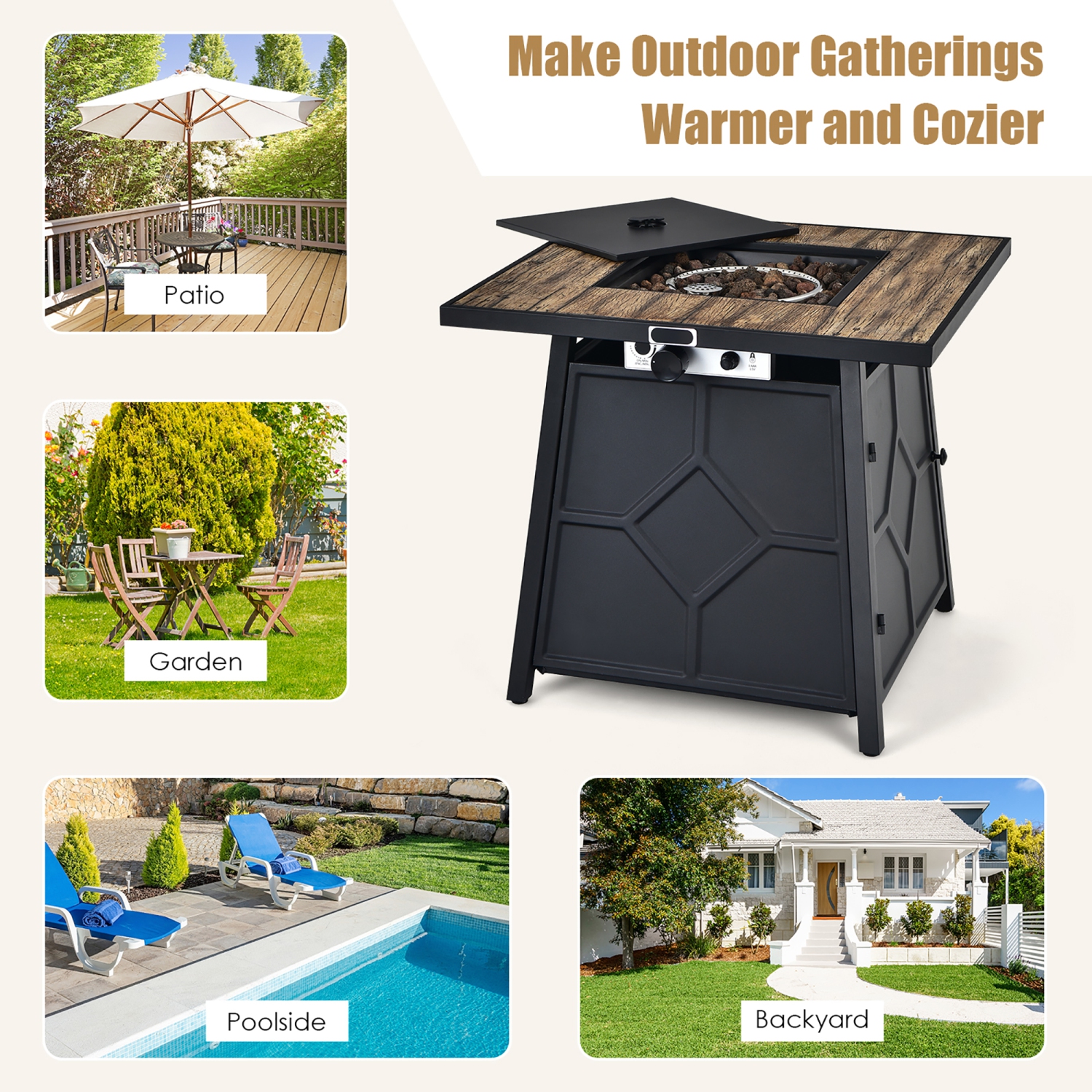 Costway 28 Inches Propane Gas Fire Pit Table 40,000 BTU Outdoor Heater W/Cover