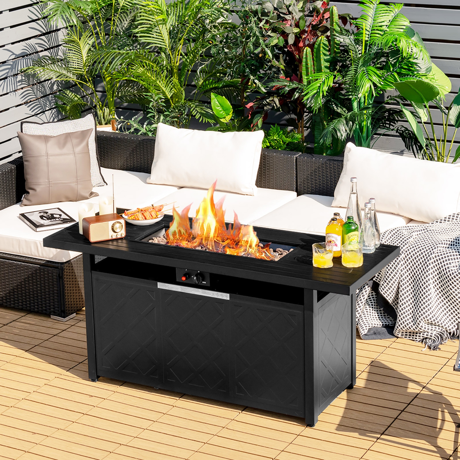 Costway 57" Rectangular Propane Gas Fire Pit 50,000 Btu Heater Outdoor Table