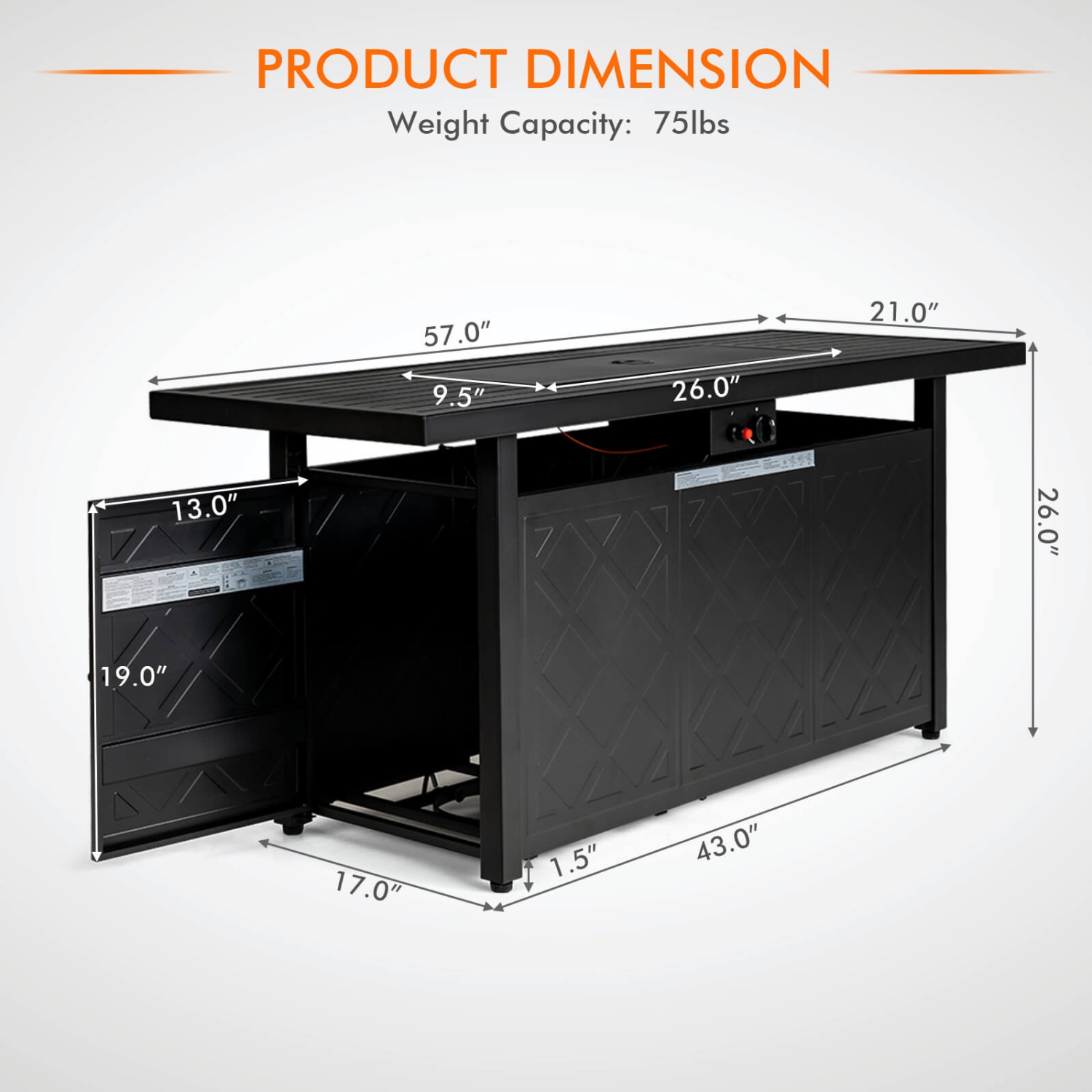 Costway 57" Rectangular Propane Gas Fire Pit 50,000 Btu Heater Outdoor Table