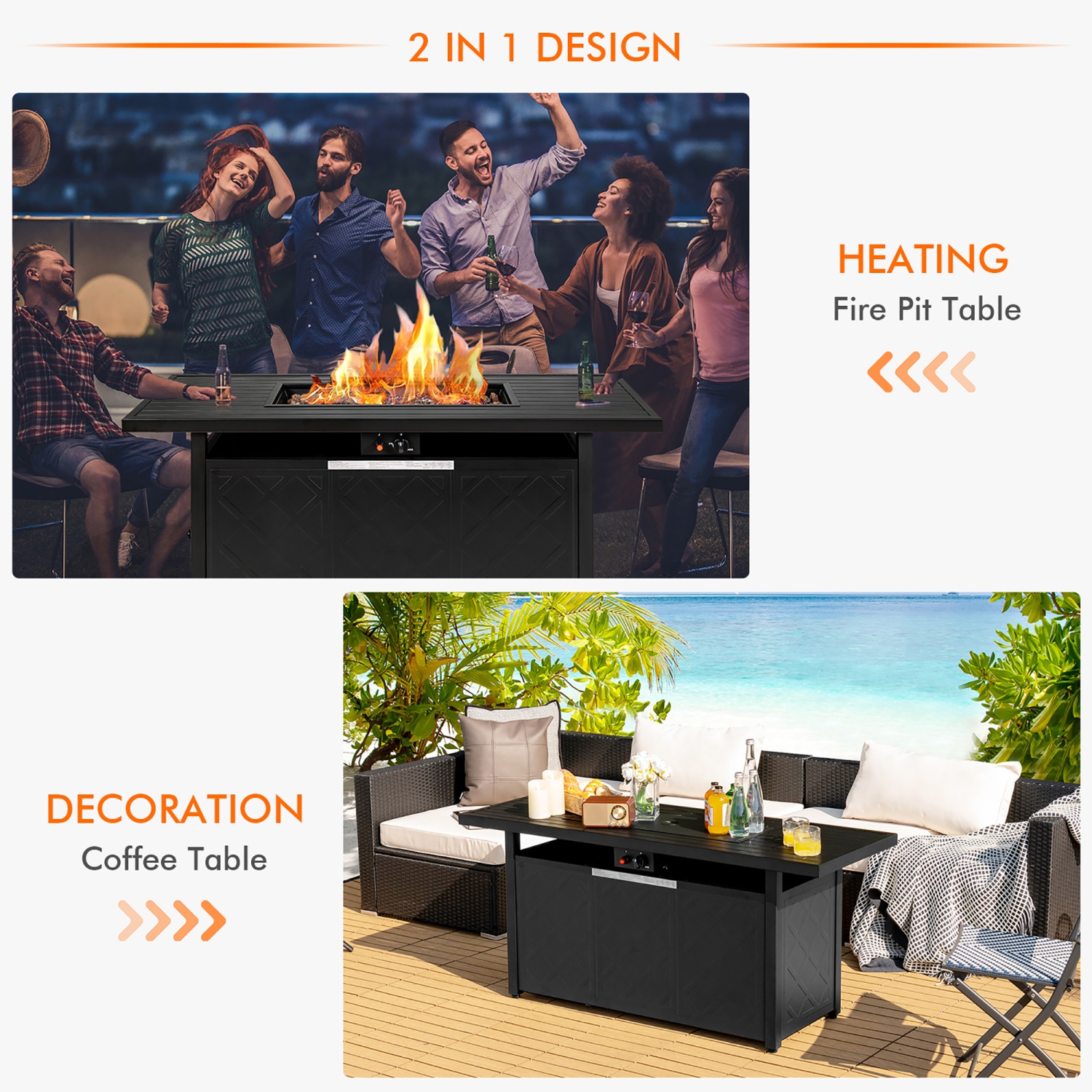 Costway 57" Rectangular Propane Gas Fire Pit 50,000 Btu Heater Outdoor Table