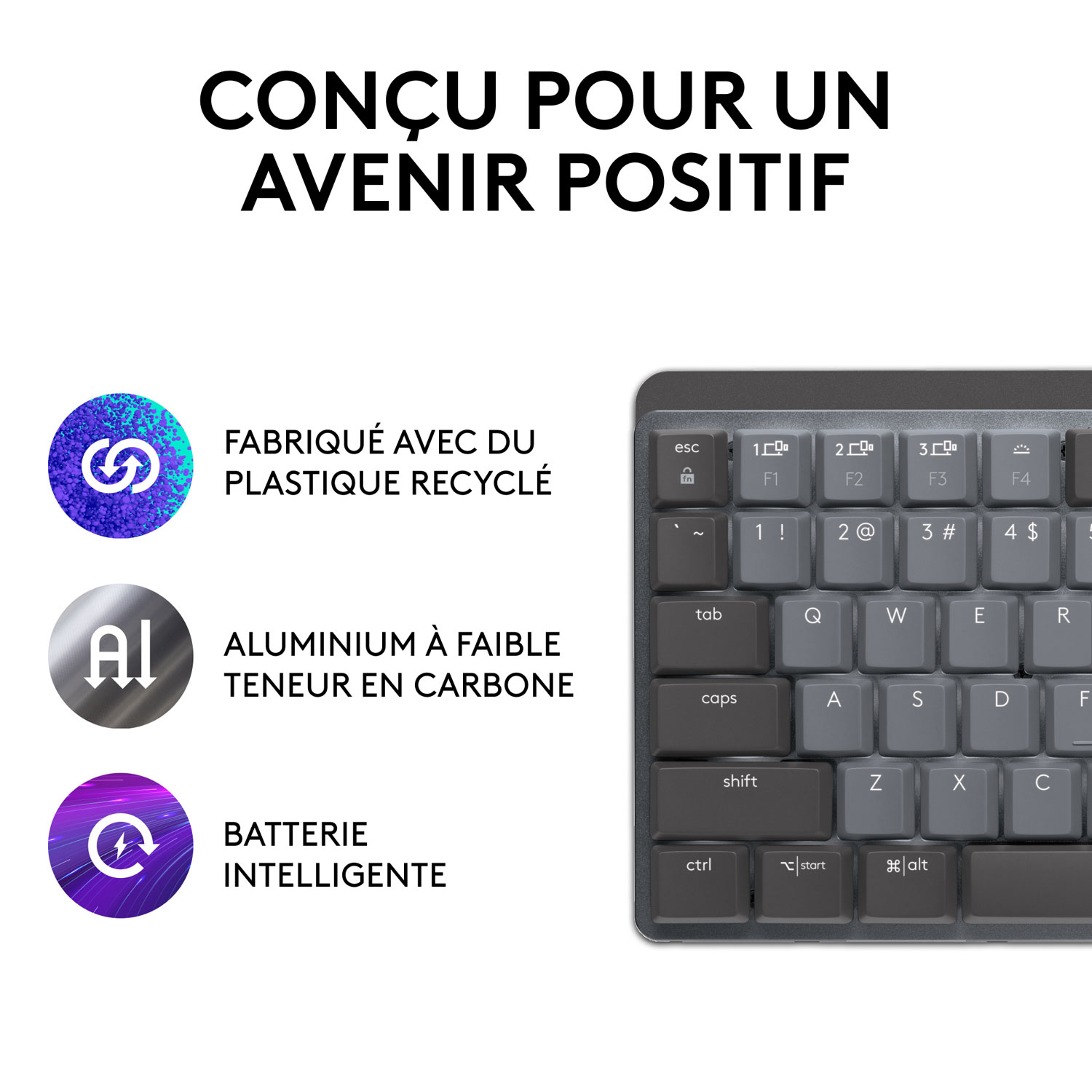 Clavier mécanique à clic rétroéclairé compact sans fil MX Mini de Logitech - Graphite