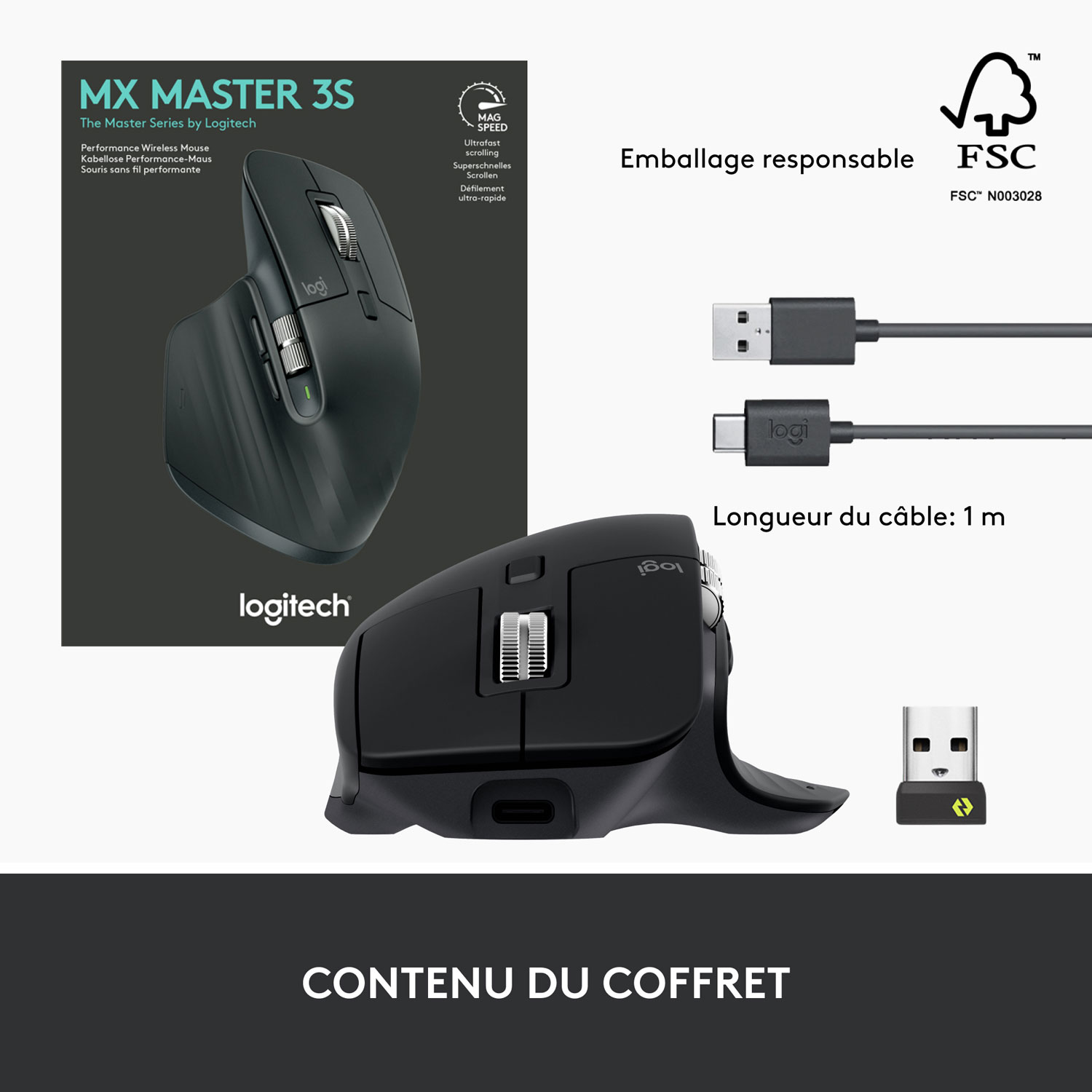 Souris sans fil MX Master 3S de Logitech - Noir