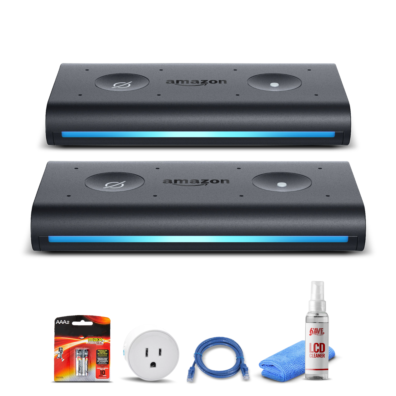 (2) Amazon Echo Auto Smart Speaker + Smart Plug + Cat5 Cable + Batteries