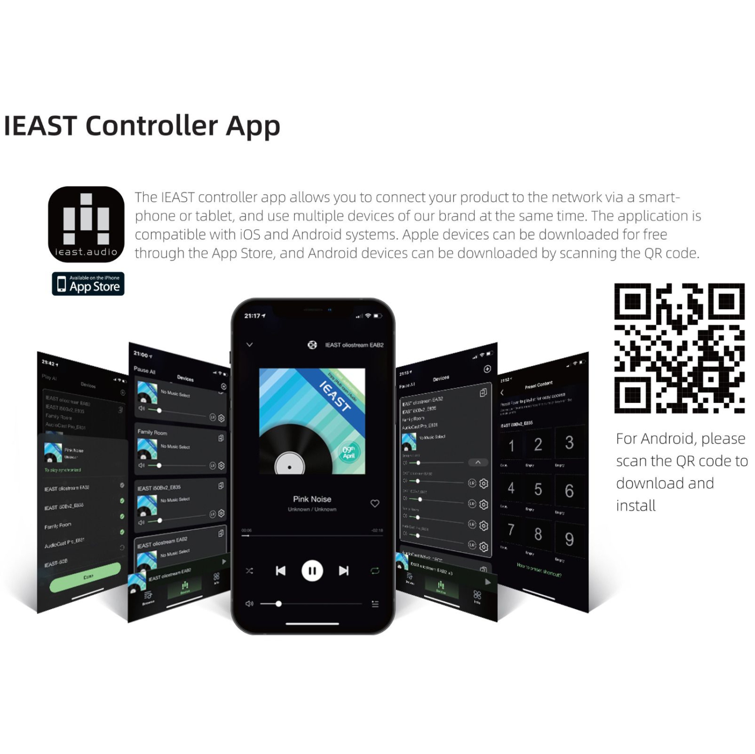 Amplificateur stéréo Wi-Fi/USB/Bluetooth multipièce sans fil i50Bv2 de 80 W d’iEast