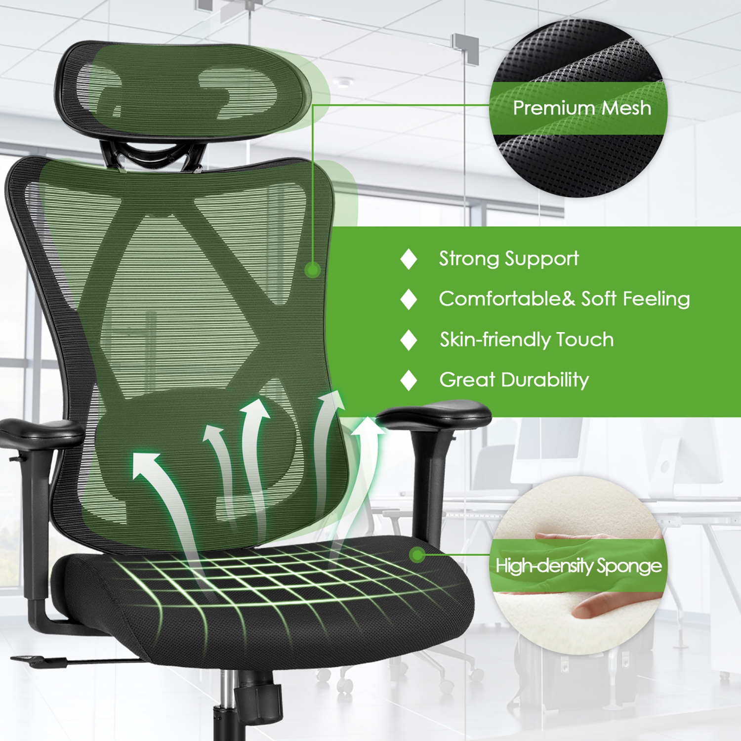 Costway Ergonomic High Back Mesh Office Chair w/ Adjustable Lumbar Support