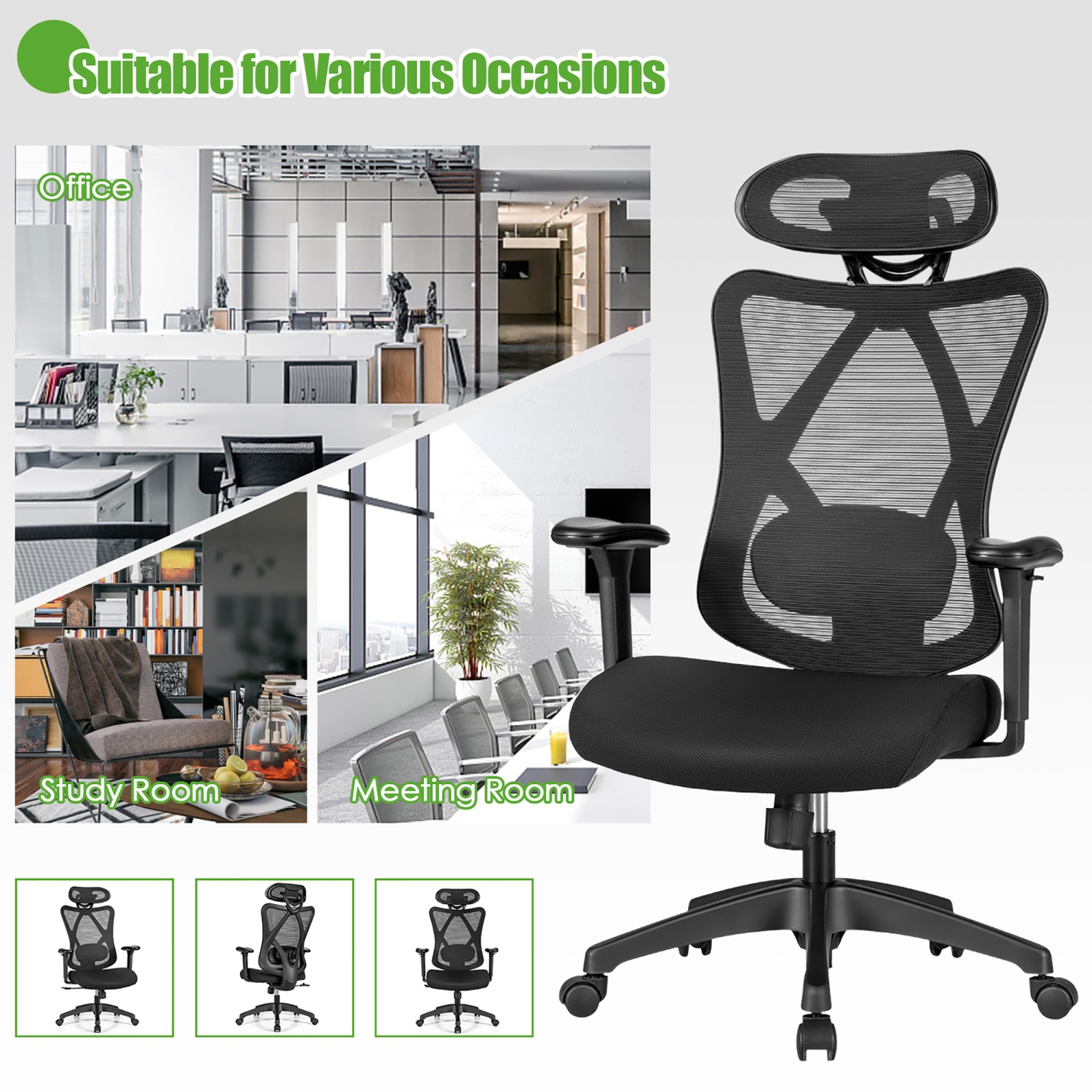 Costway Ergonomic High Back Mesh Office Chair w/ Adjustable Lumbar Support