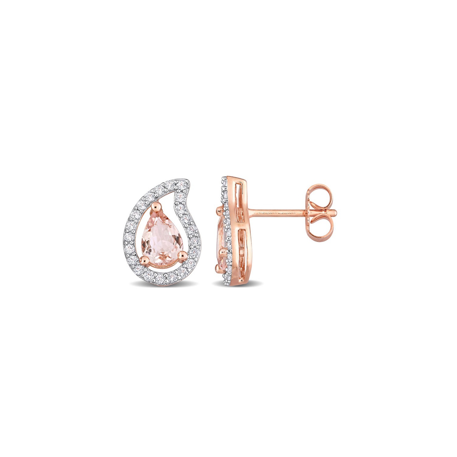 1,50 carat boucles d'oreilles de poire morganite avec topaze blanc en argent sterling rose