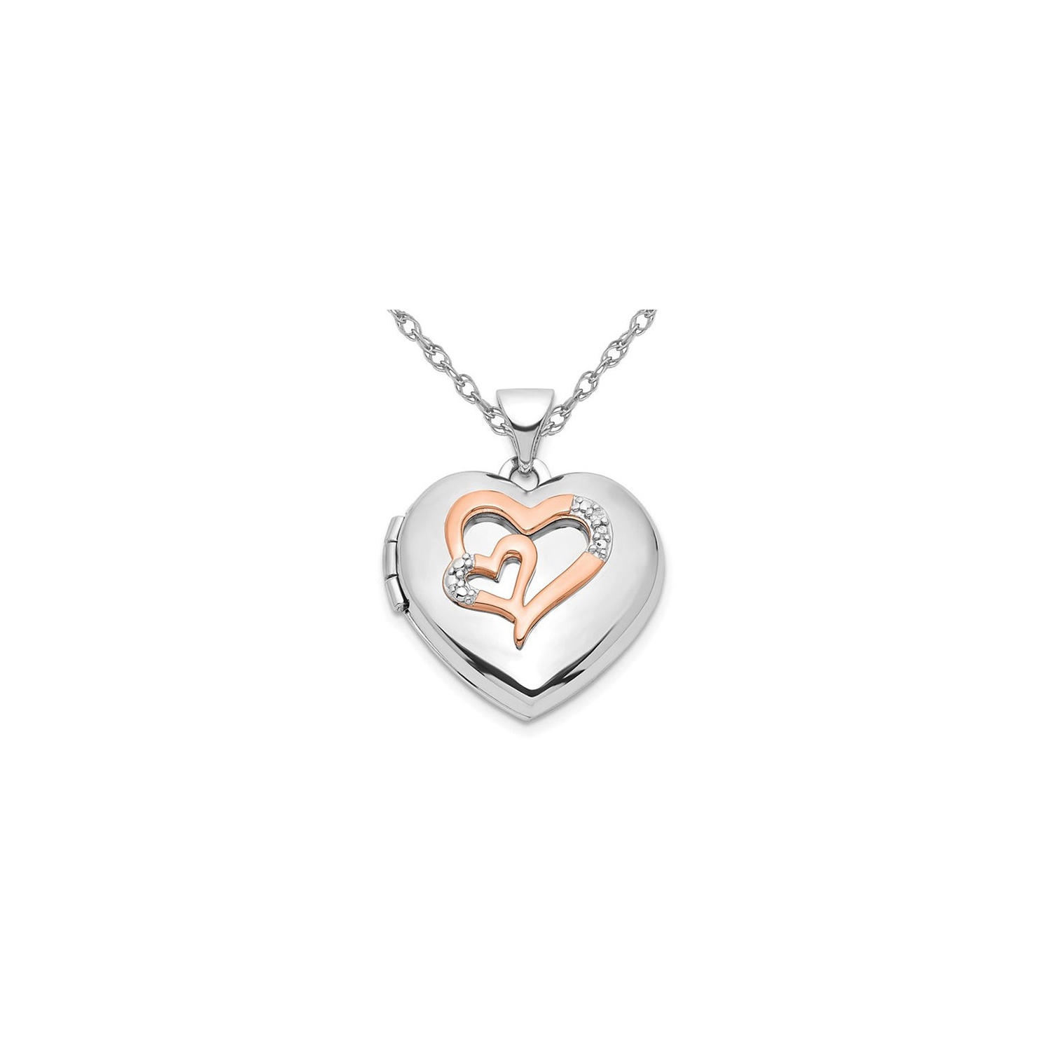 Heart Locket Pendant Necklace in Sterling Silver with Chain