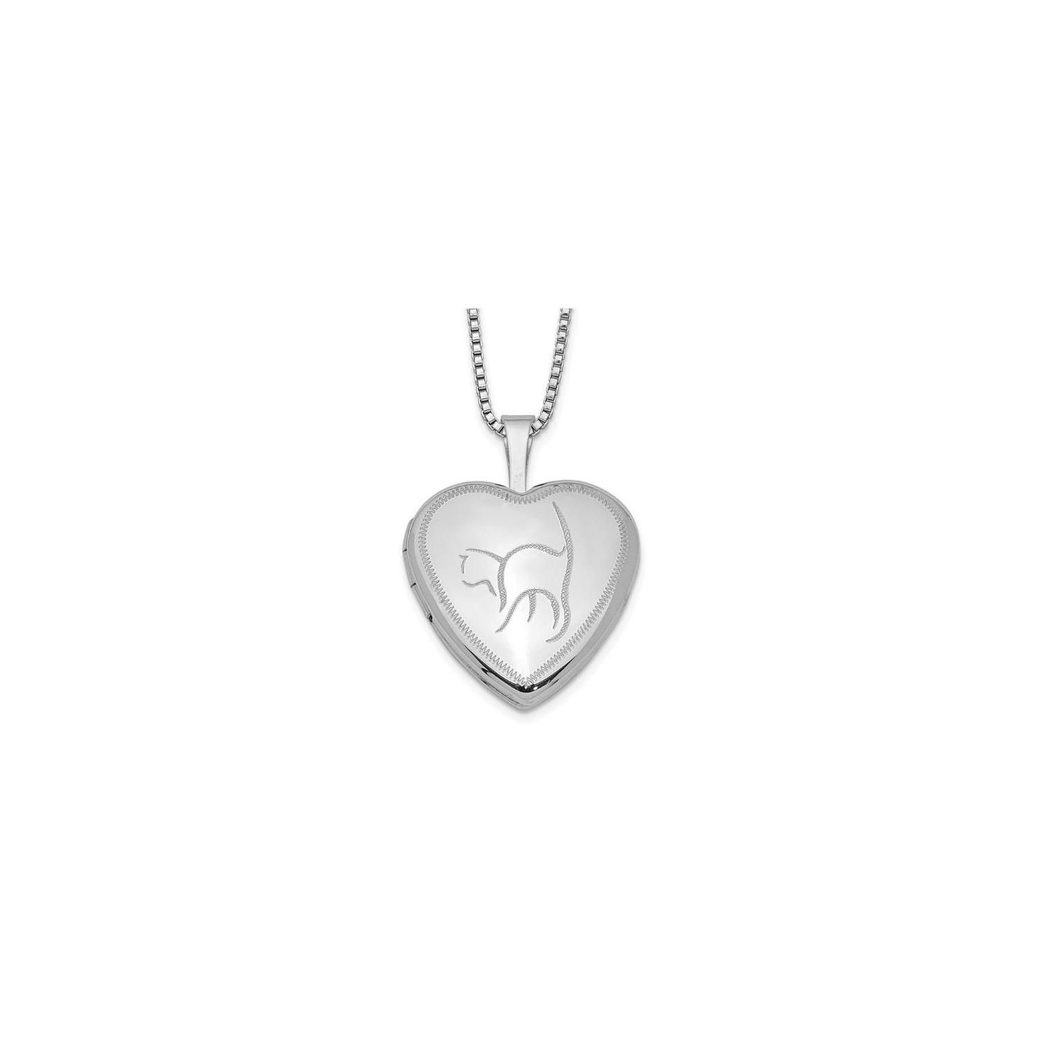 Sterling Silver Cat Heart Locket Necklace with Chain