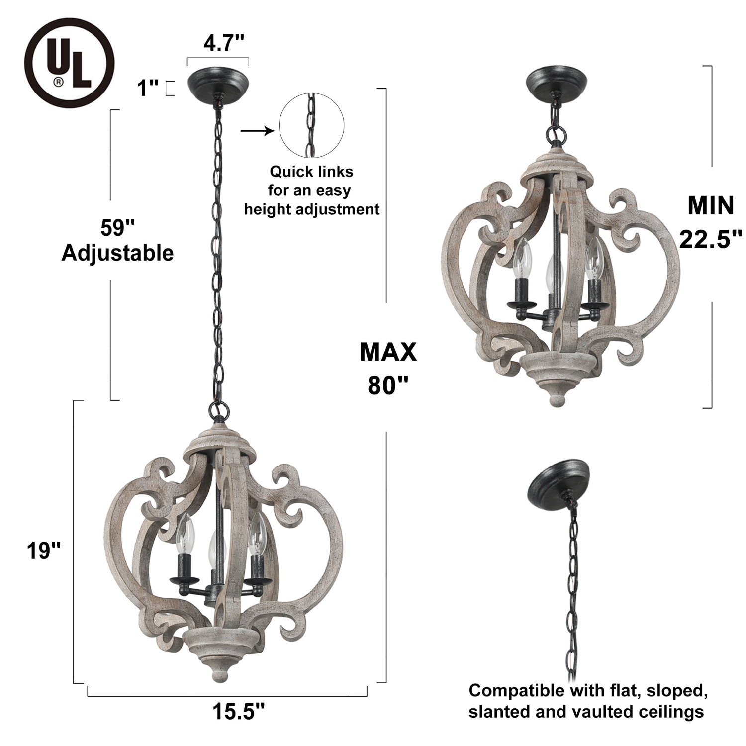Farmhouse 3-Light Candelabra Chandelier