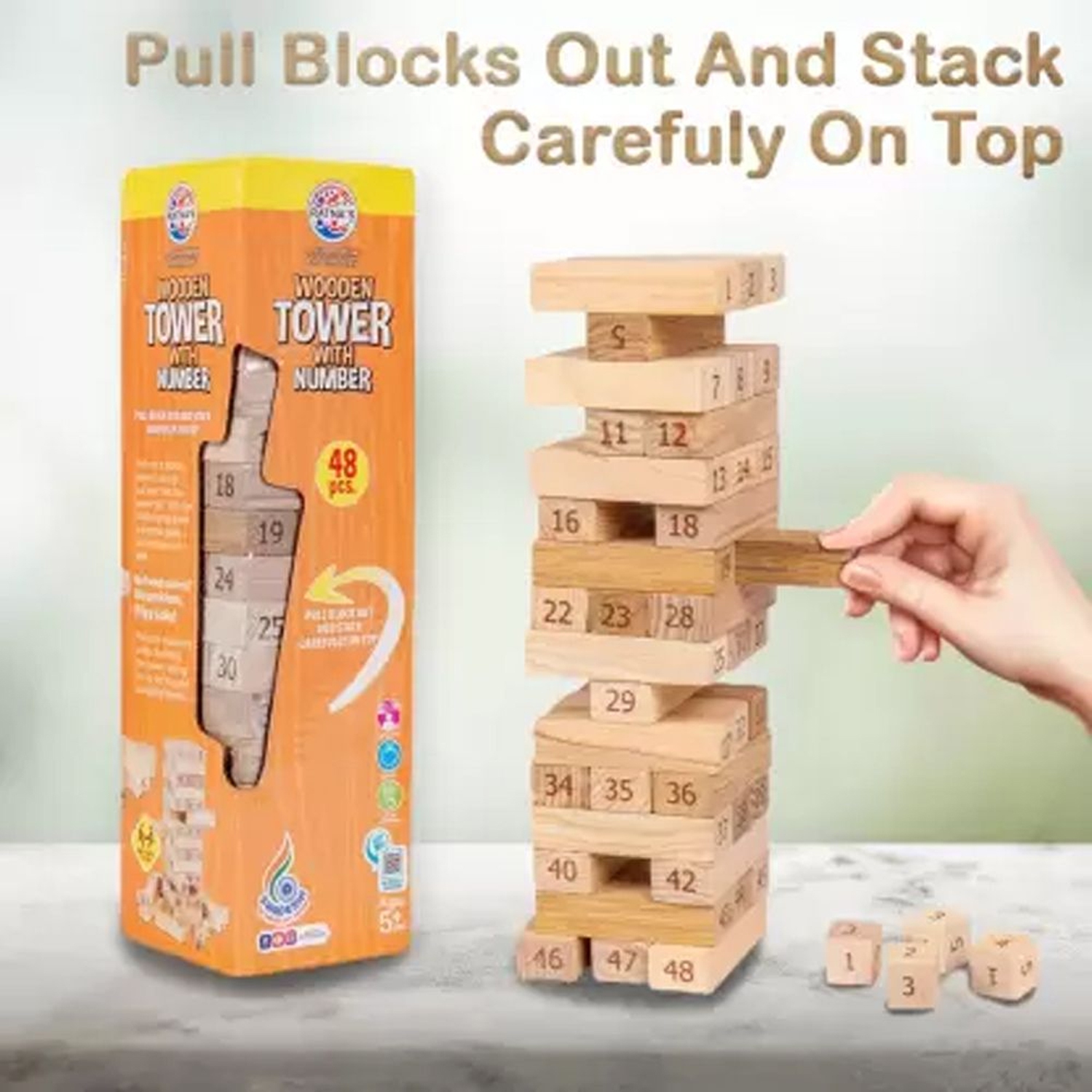 Wooden Tower With Number Timber Building, Tower Wood Block Stacking Game