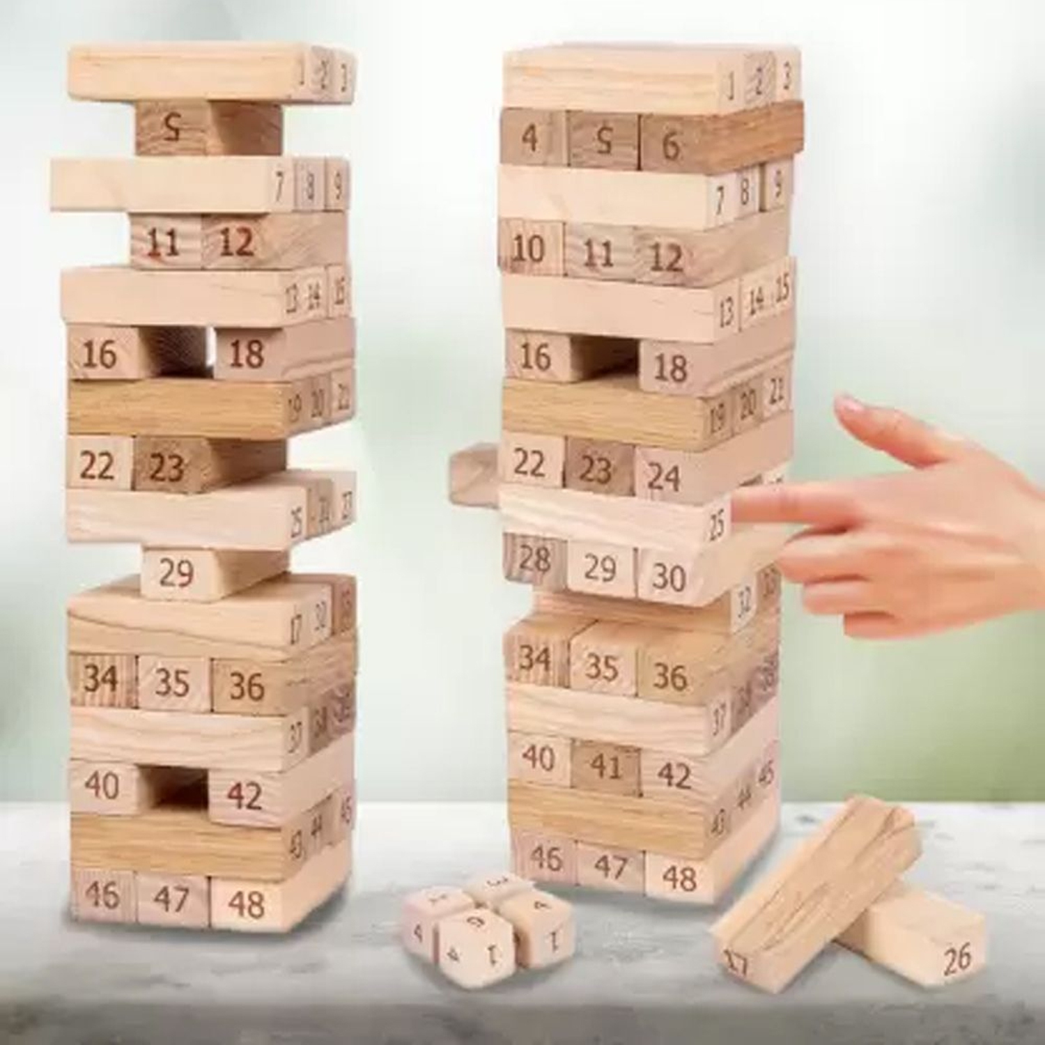 Wooden Tower With Number Timber Building, Tower Wood Block Stacking Game