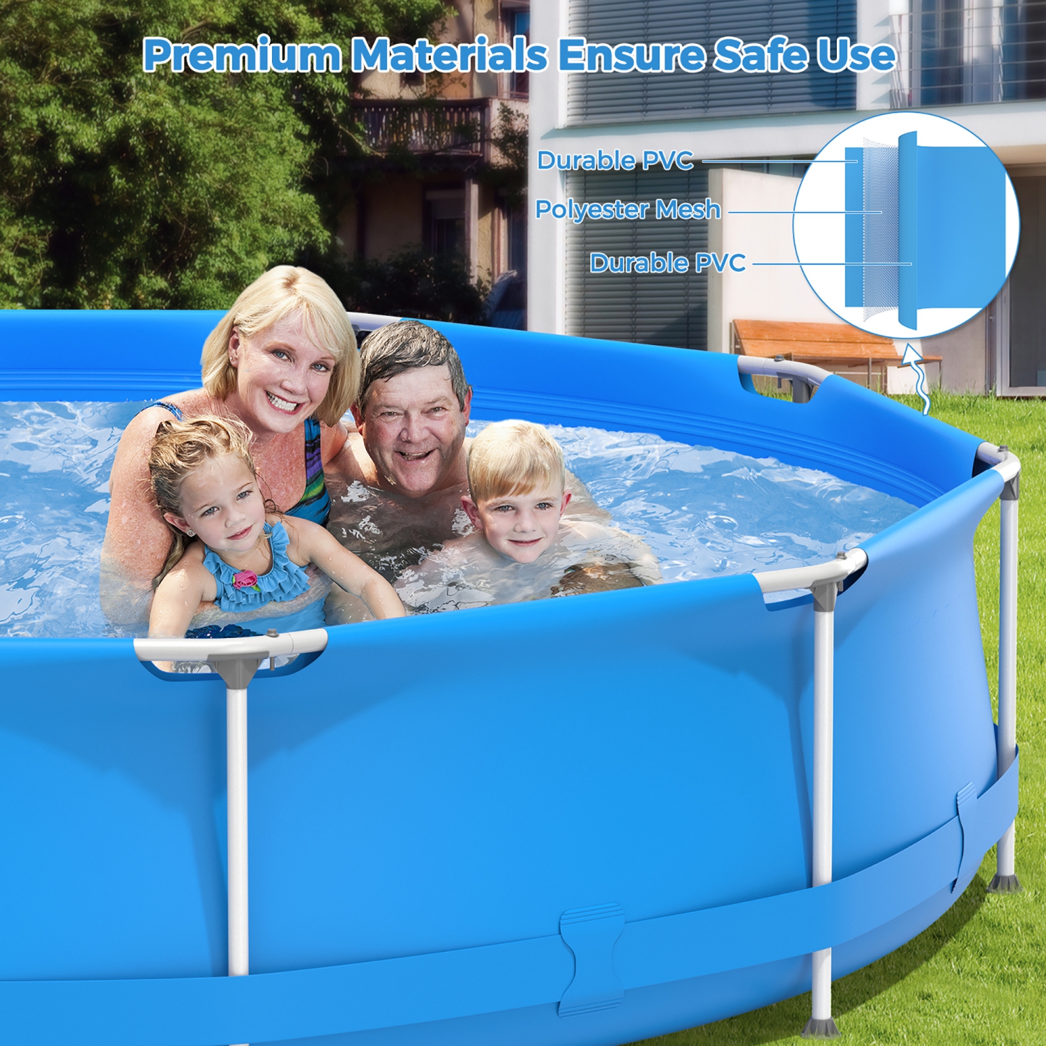 Costway Round Above Ground Swimming Pool Patio Frame Pool W/ Pool Cover Iron Frame