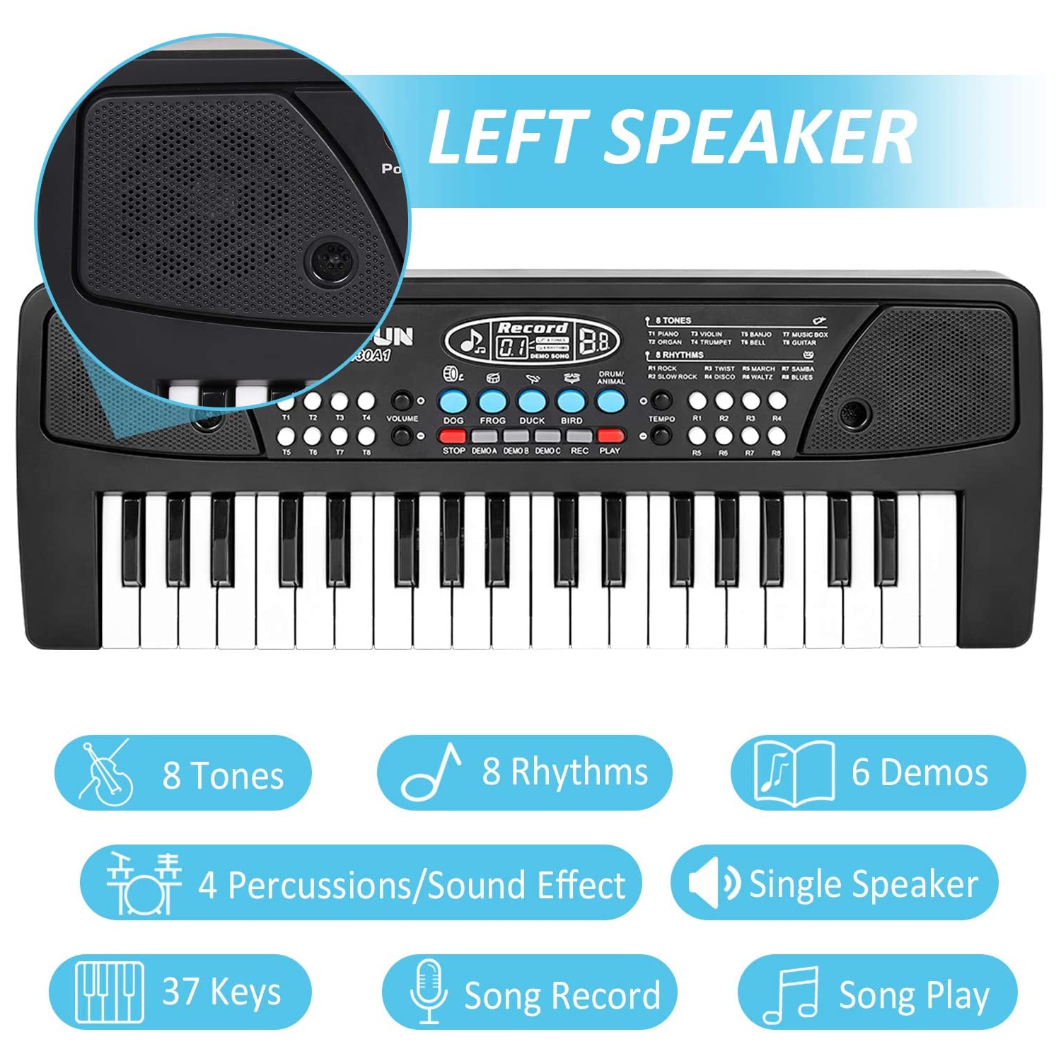 TWFRIC Kids Piano Keyboard 37 Keys Piano for Kids Music Piano Keyboard Multifunction Keyboard Teaching Toys with Microphone MP3 Music Function for Beginners Children Age 3-8 Year Old 