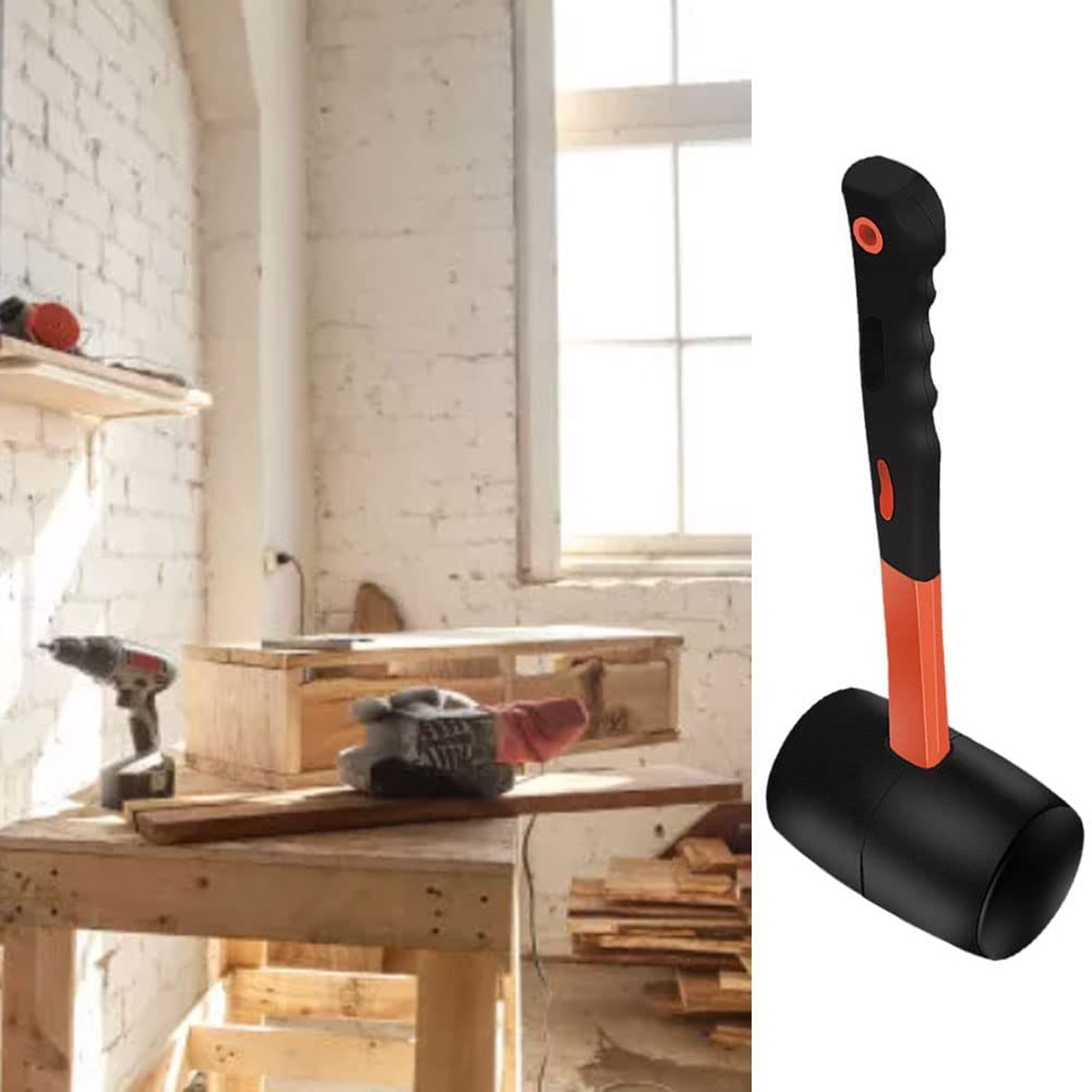 Rubber Mallet Hammer Non-Slip with Fiberglass Handle