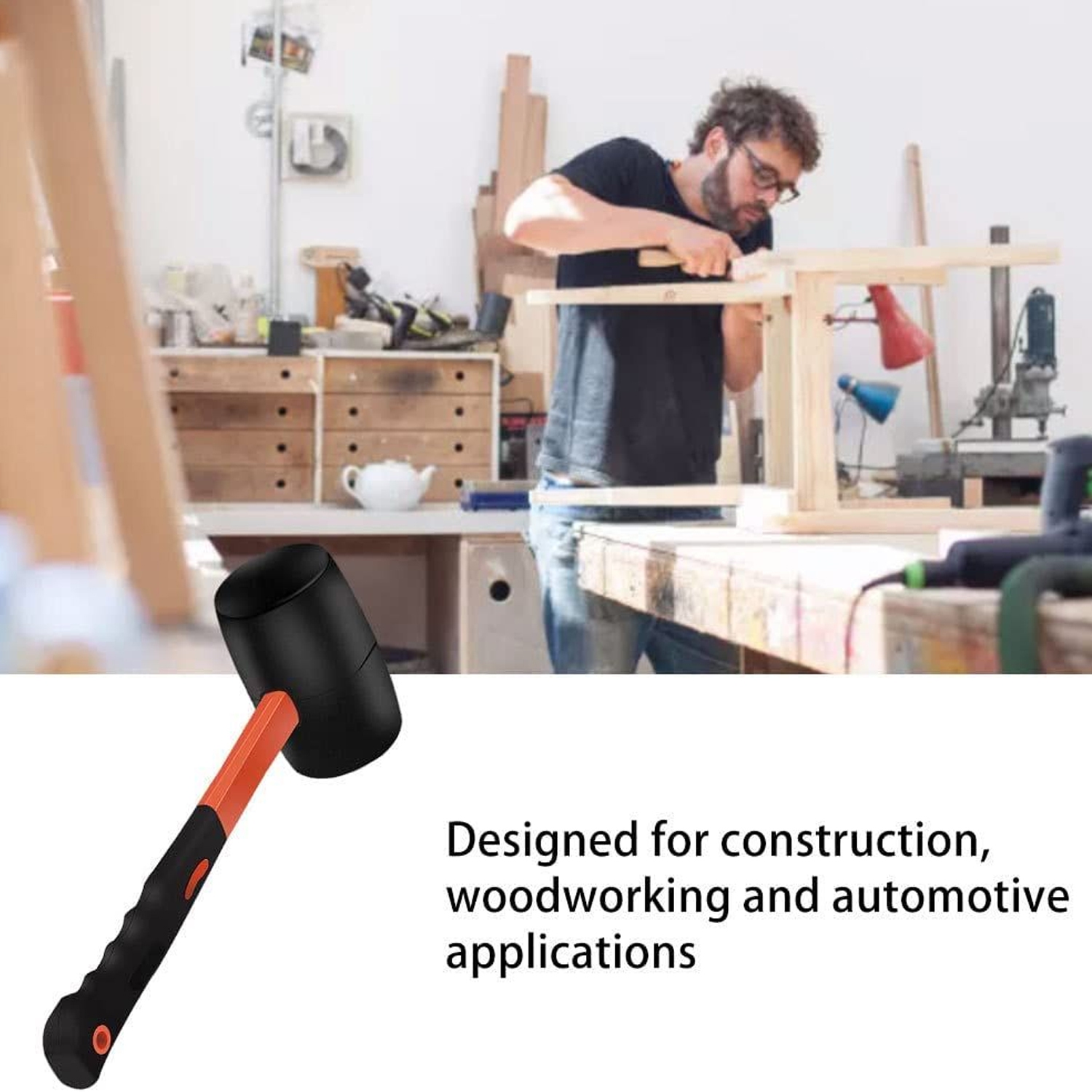 Rubber Mallet Hammer Non-Slip with Fiberglass Handle