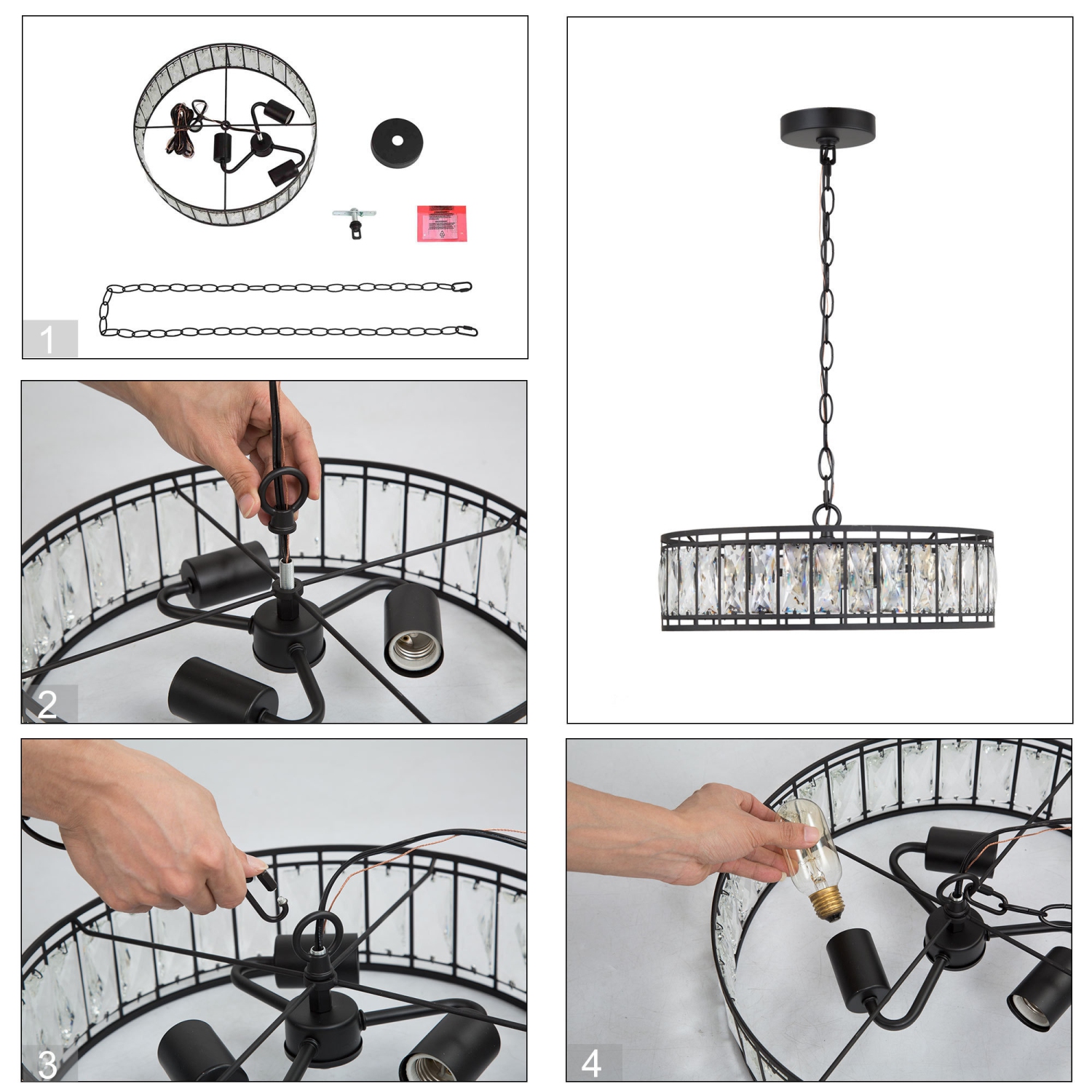 Modern 3-Light Single Tier Crystal Chandelier