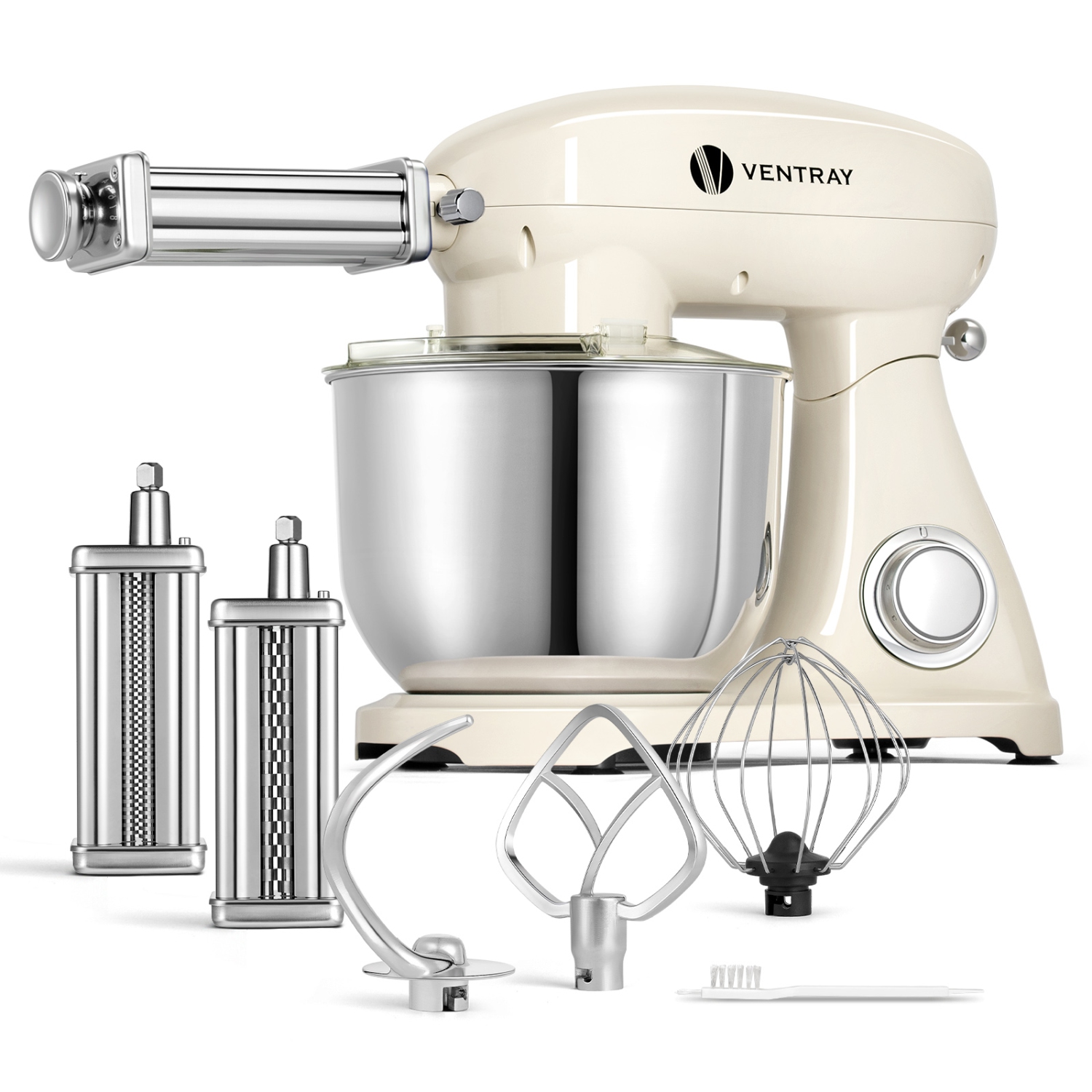 VENTRAY Stand Mixer and 3 Piece Pasta Roller & Cutter Bundle - Beige