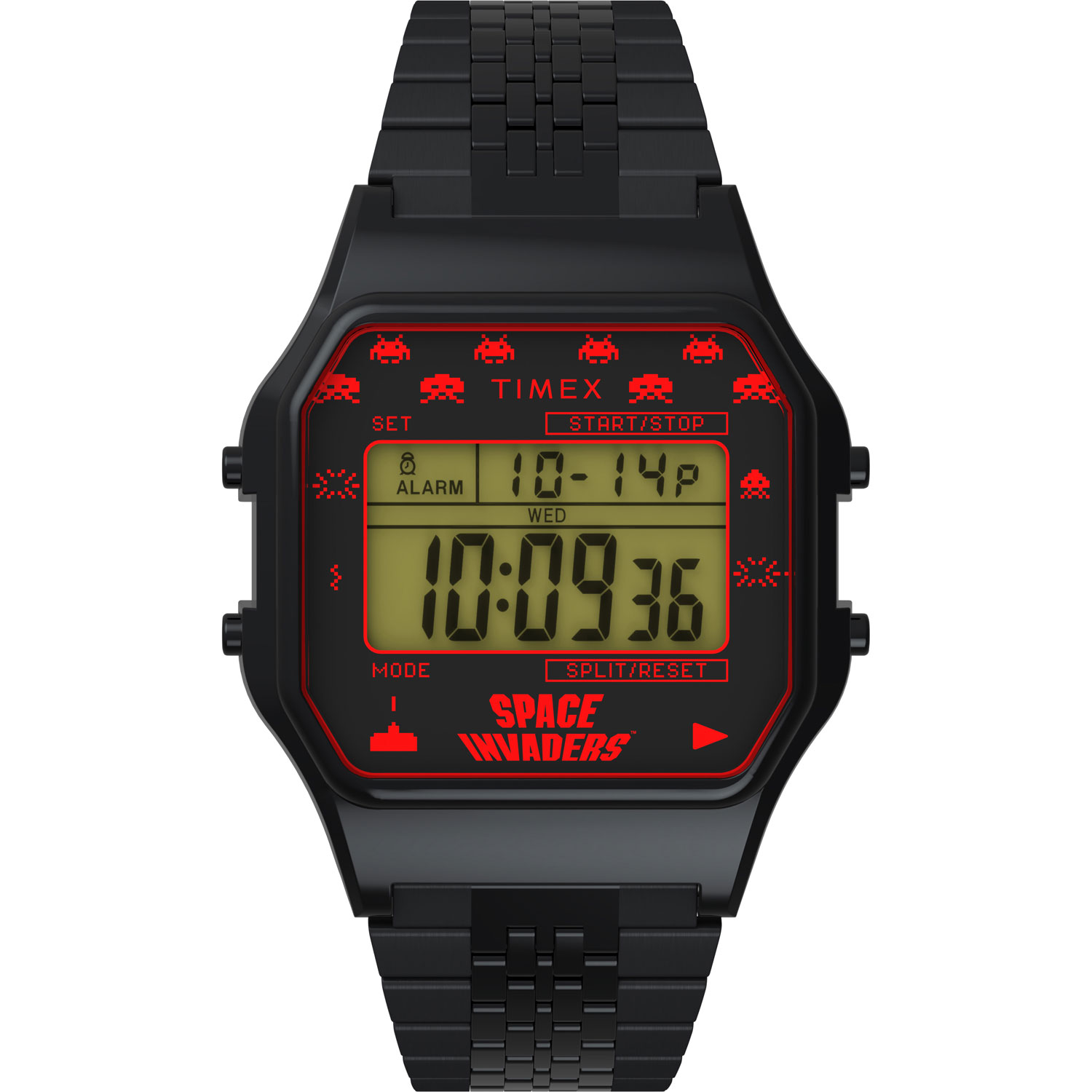 Timex T80 x Space Invaders 34mm Digital Chronograph Casual Watch - Black/Red