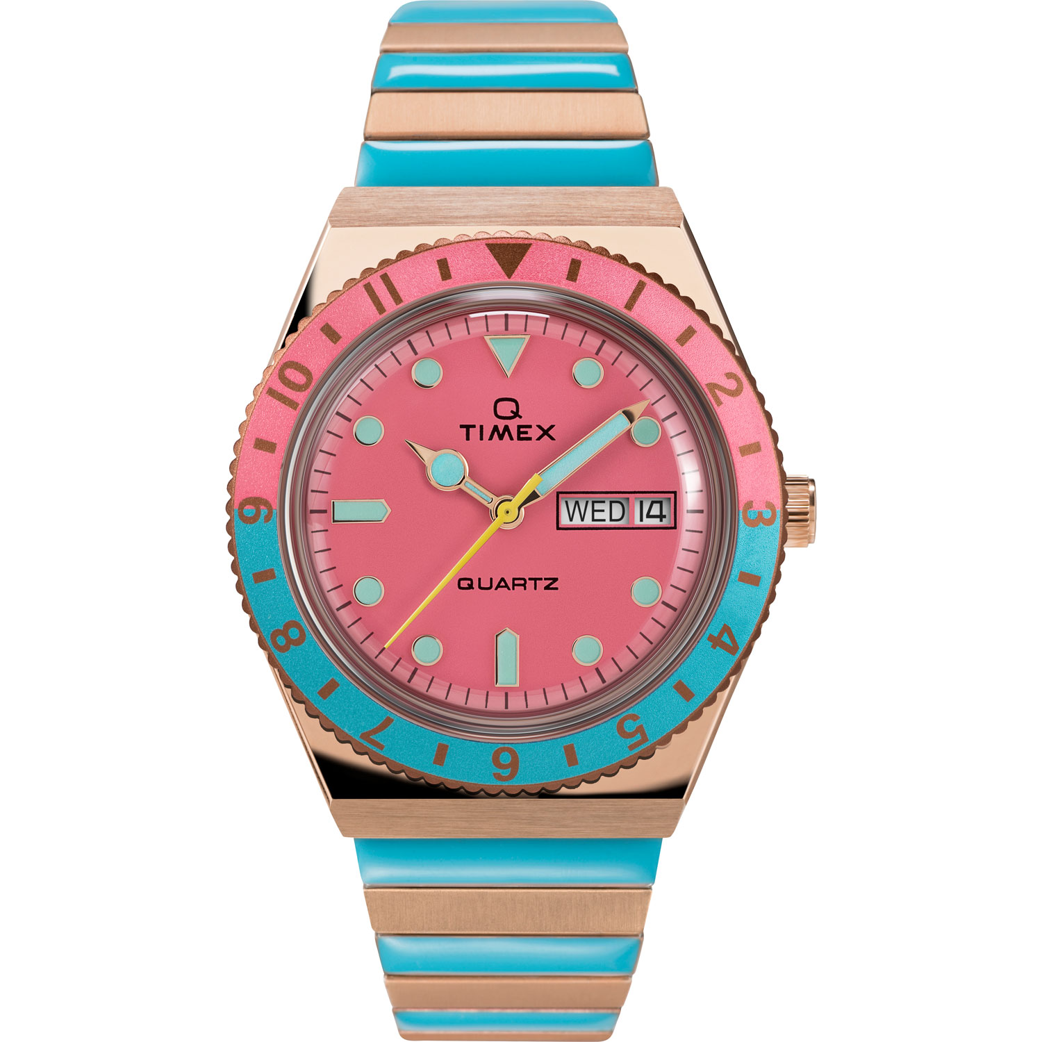 Timex Q Timex Malibu 36mm Women's Casual Watch - Rose Gold/Blue/Pink