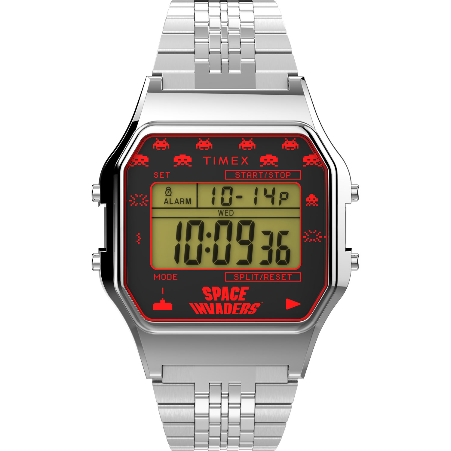 Timex T80 x Space Invaders 34mm Digital Chronograph Casual Watch - Silver