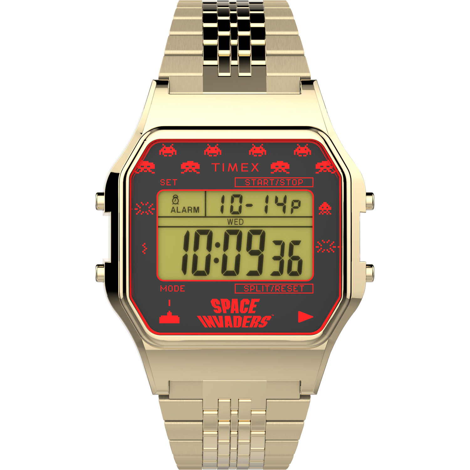 Timex T80 x Space Invaders 34mm Digital Chronograph Casual Watch - Gold