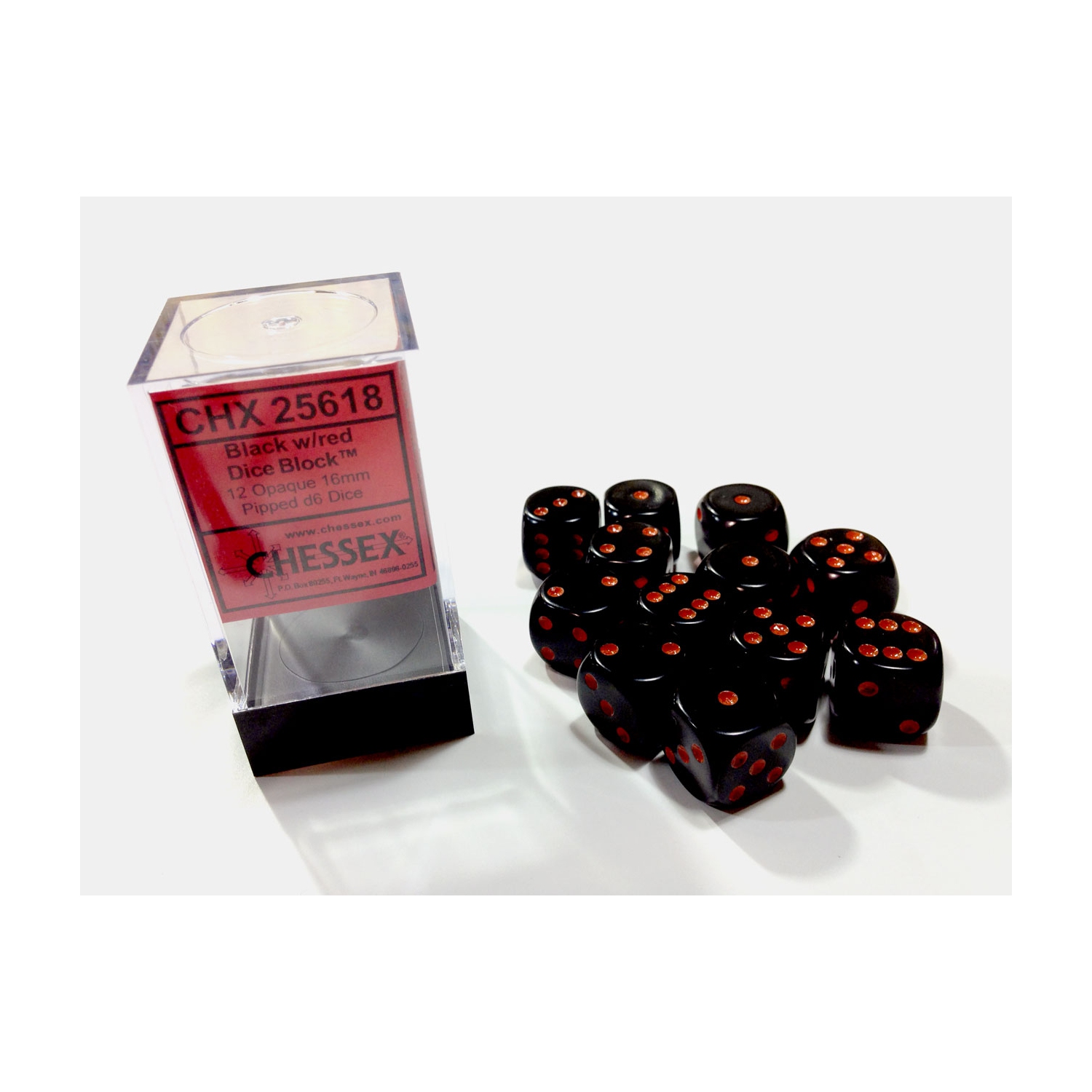 Dice 12D6 Set - Opaque Black w/Red