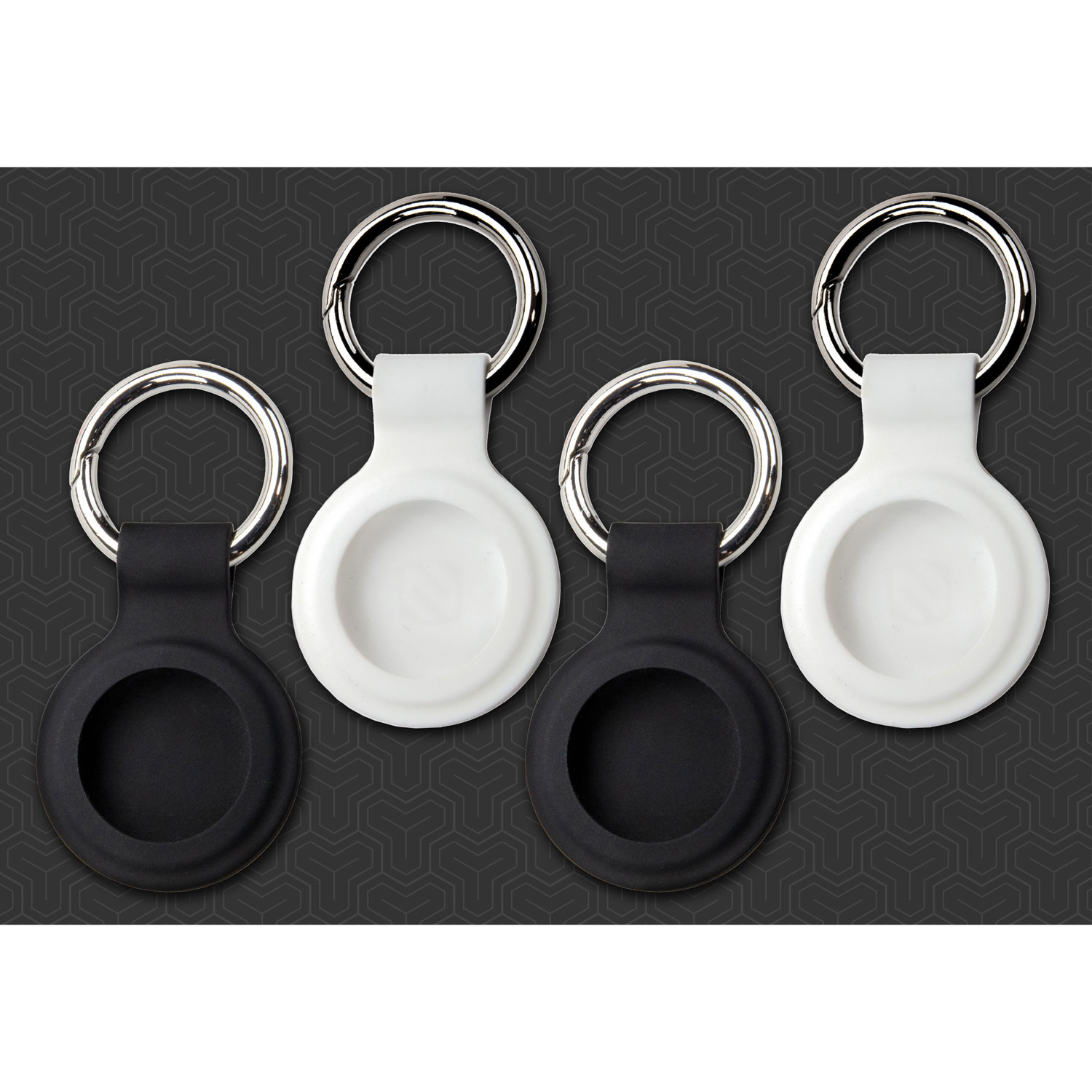 Porte-clés protecteurs en silicone de Scosche pour AirTag - Ensemble de 4 - Noir/Blanc