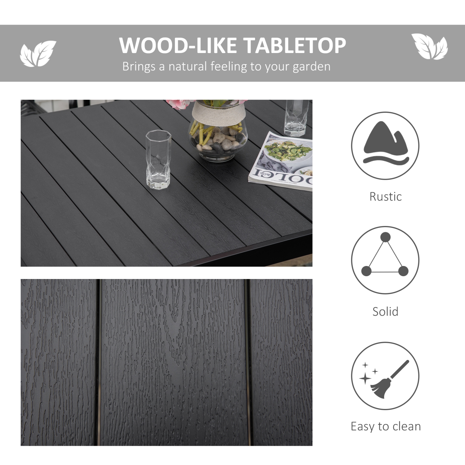 Outsunny – Table de jardin rectangulaire en aluminium pour 6 personnes, 55 larg. X 35.5 larg. X 29.25 haut. pour jardin, noir