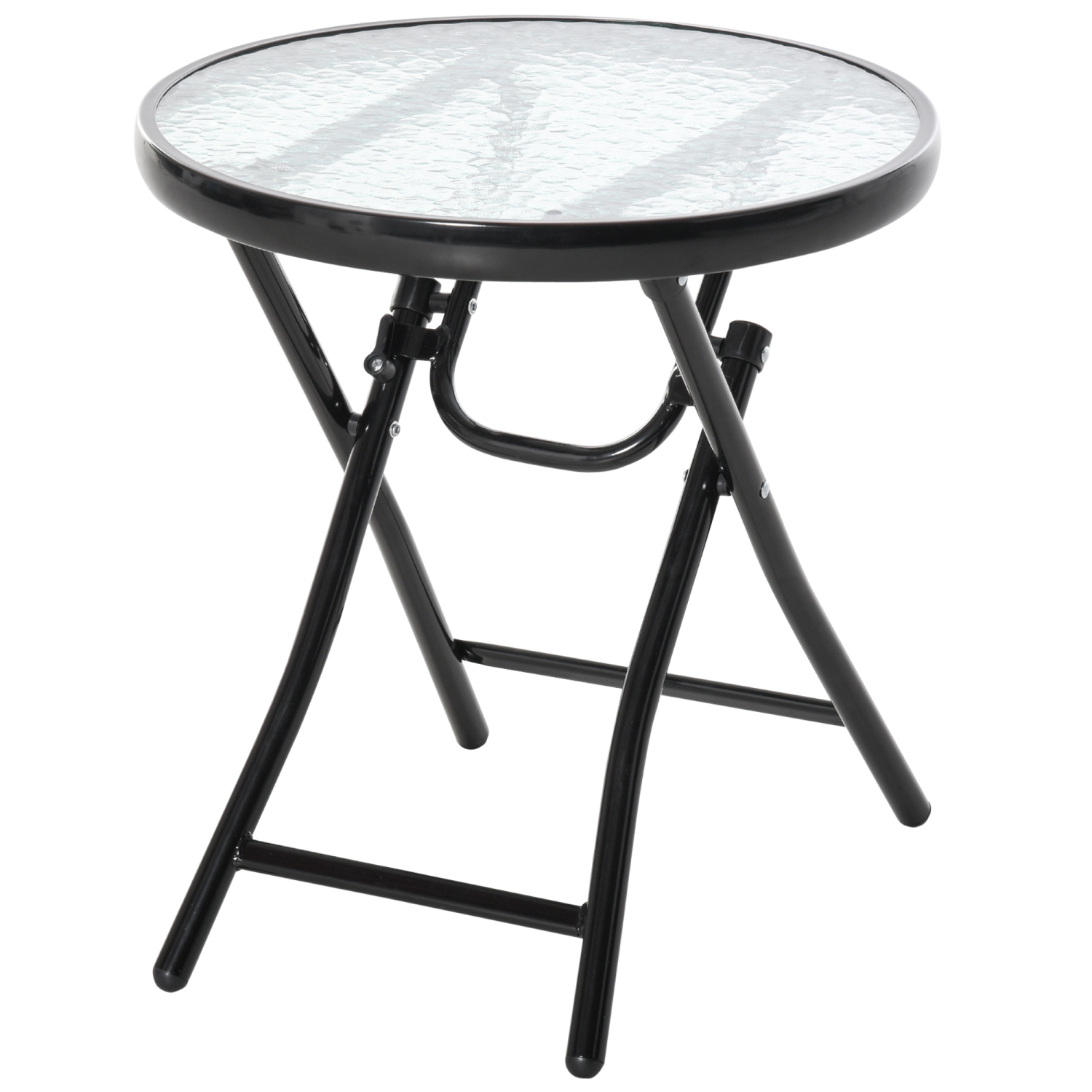 Table de patio ronde de Φ18 po Outsunny, table basse pliante avec table en verre trempé, table bistro portative pour patio, balcon, cour arrière,