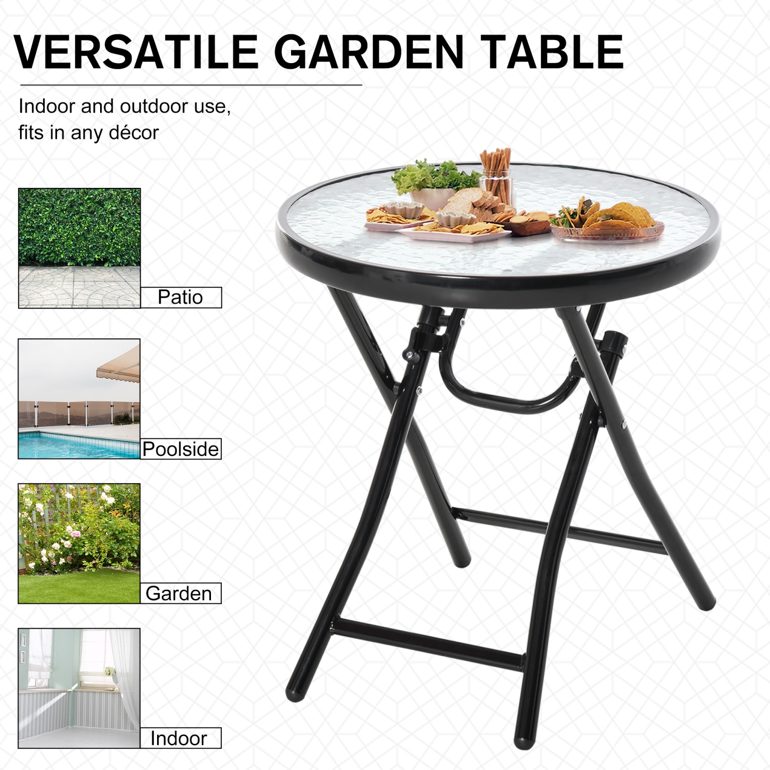 Table de patio ronde de Φ18 po Outsunny, table basse pliante avec table en verre trempé, table bistro portative pour patio, balcon, cour arrière,