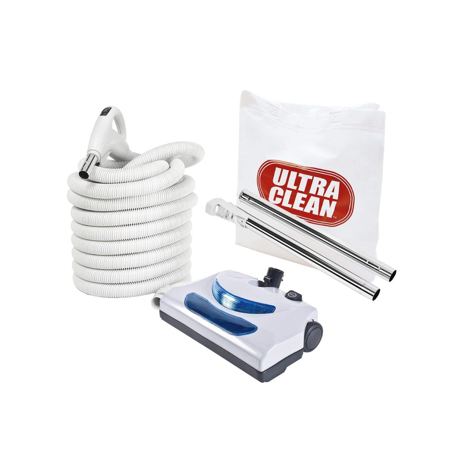 ULTRA CLEAN Central Vacuum Electric Attachment Kit -Dual Voltage 24V/110V Hose with 3-Way On/Off Switch Handle -Electric Power Nozzle –Set of Chromed