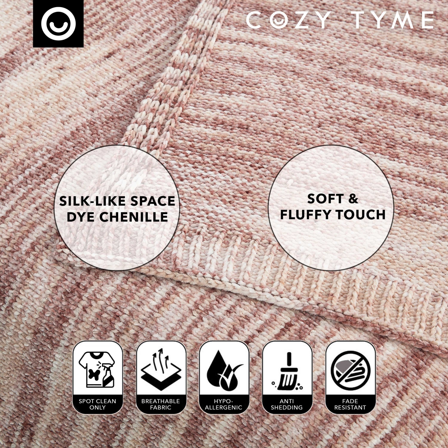 Cozy Tyme Hayleigh Knit Throw Space Dye Chenille 50x60, Blush