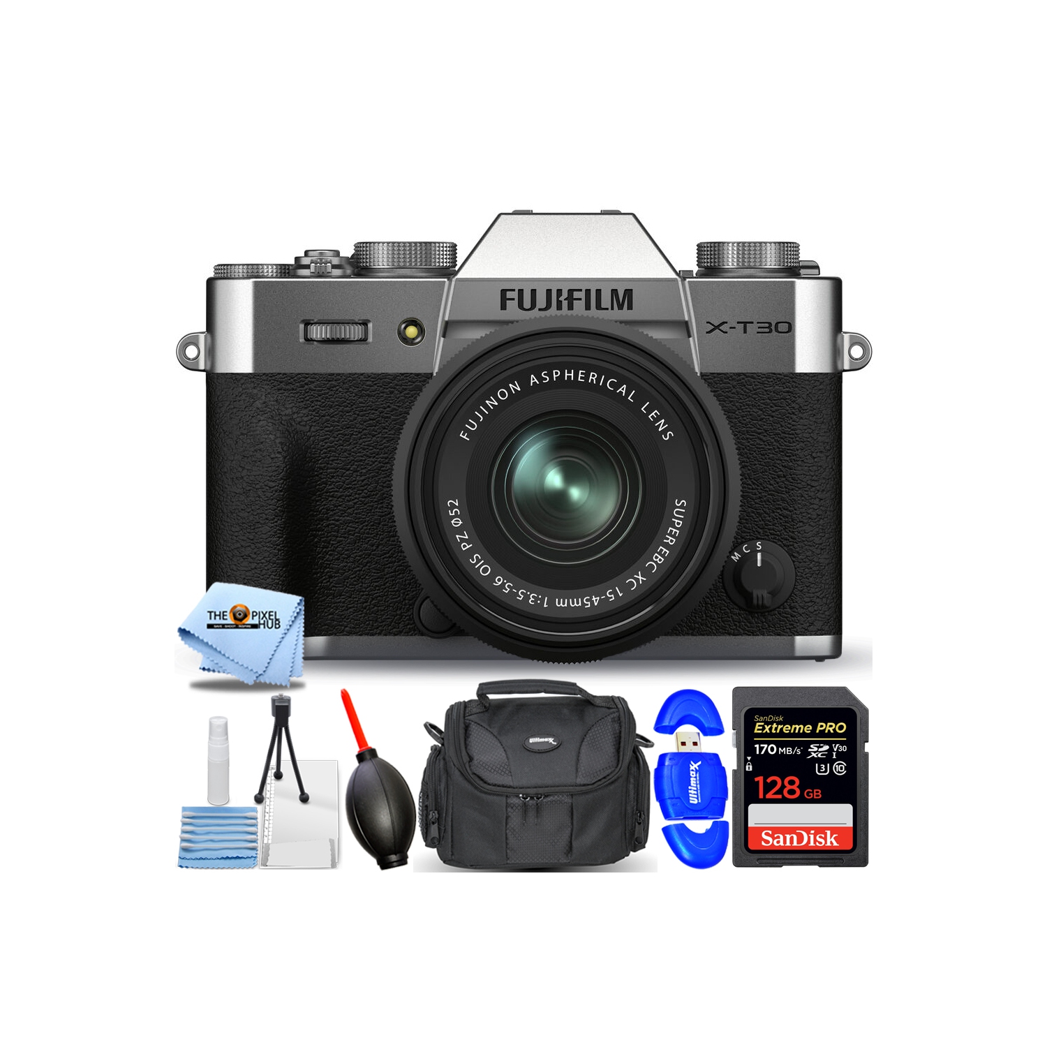 FUJIFILM X-T30 II Mirrorless Camera with XC 15-45mm OIS PZ Lens (Silver) - 7PC Accessory Bundle