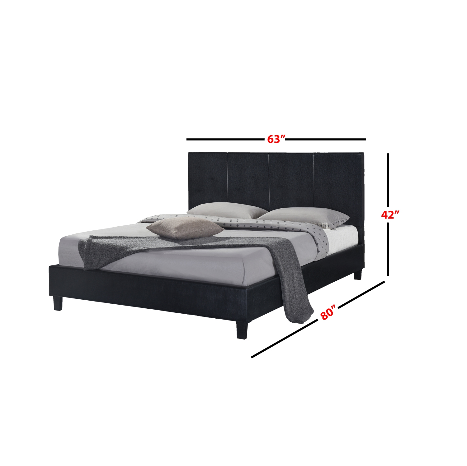 Black Uptown PU Upholstered Queen Size Platform Bed