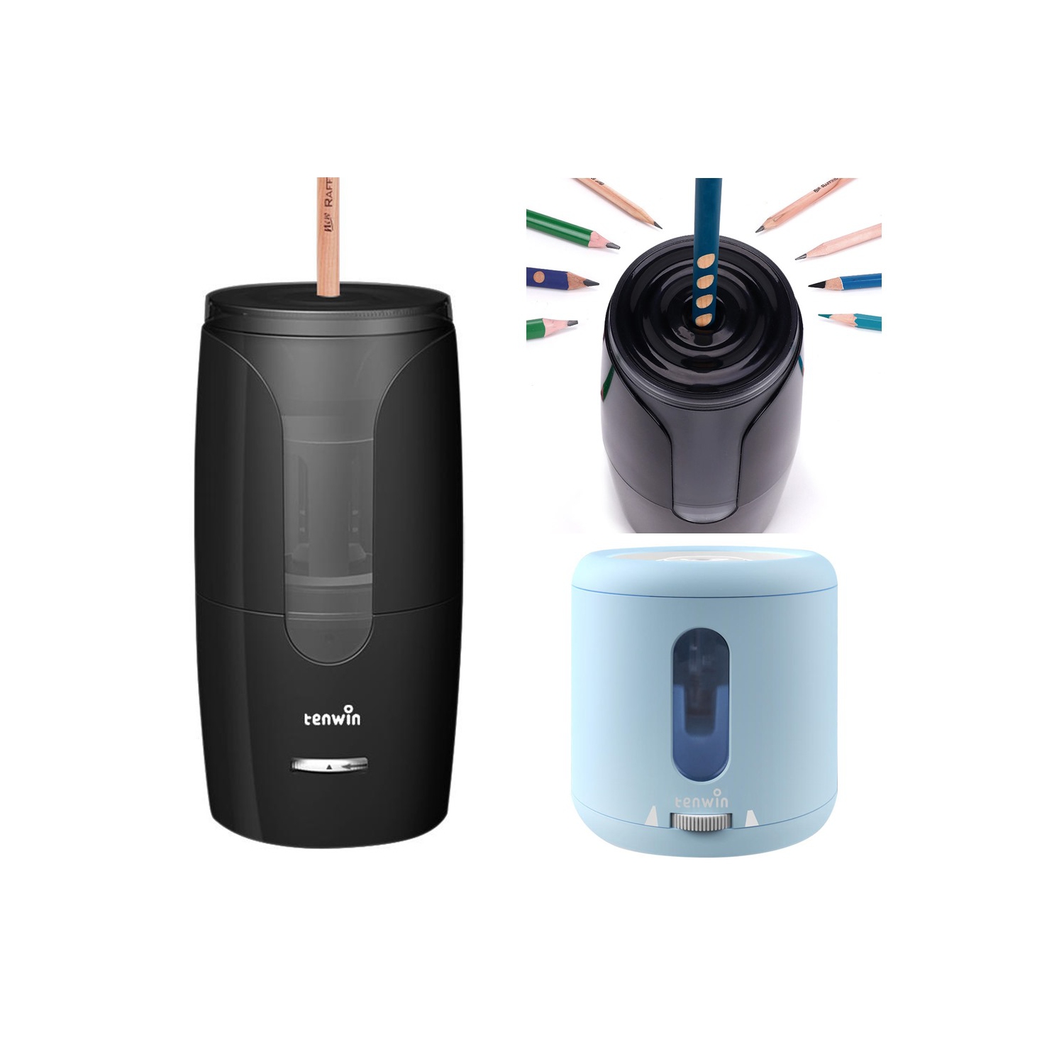 Battery or USB Powered Electric Pencil Sharpener, Tip Size Adjustable for use at home, school, office , Blue