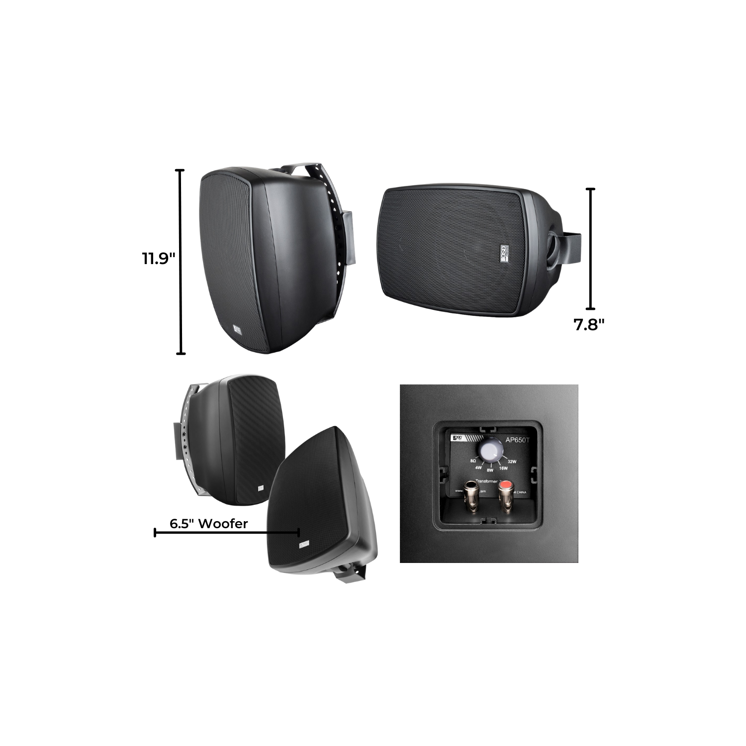 OSD Audio AP650 Black 6.5" 2-Way Indoor/Outdoor Patio Speakers w/ Optional 70V Tap, IP54 Rated,