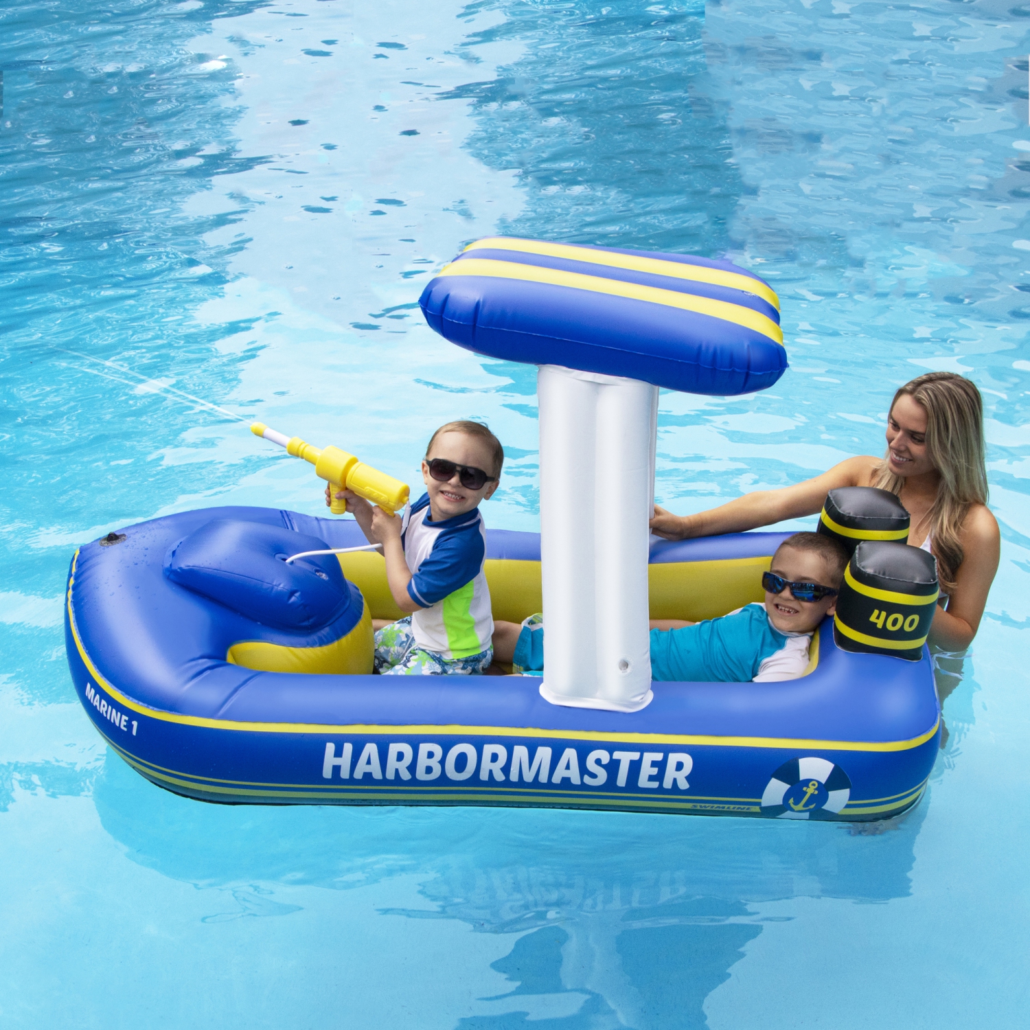 Harbor Master Patrol Boat with Pump Squirter Swimming Pool Float - 67"