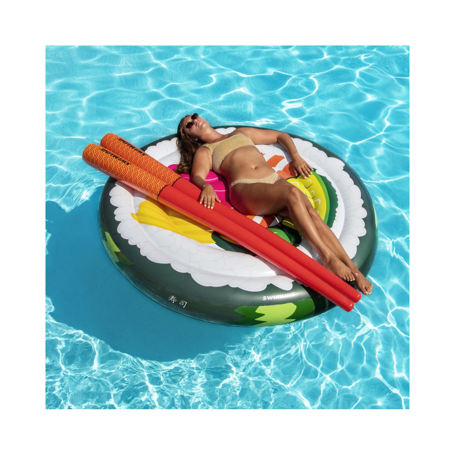 Rouleau-îlot gonflable de 60 po pour sushi avec flotteur de piscine Chopsticks