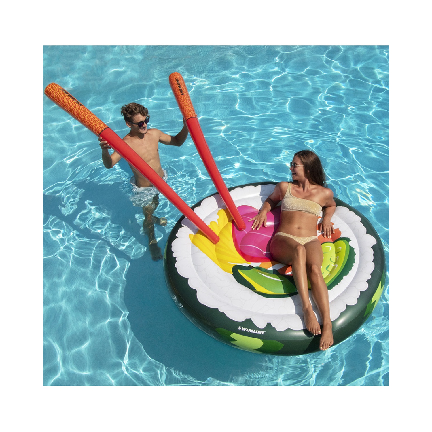 Rouleau-îlot gonflable de 60 po pour sushi avec flotteur de piscine Chopsticks