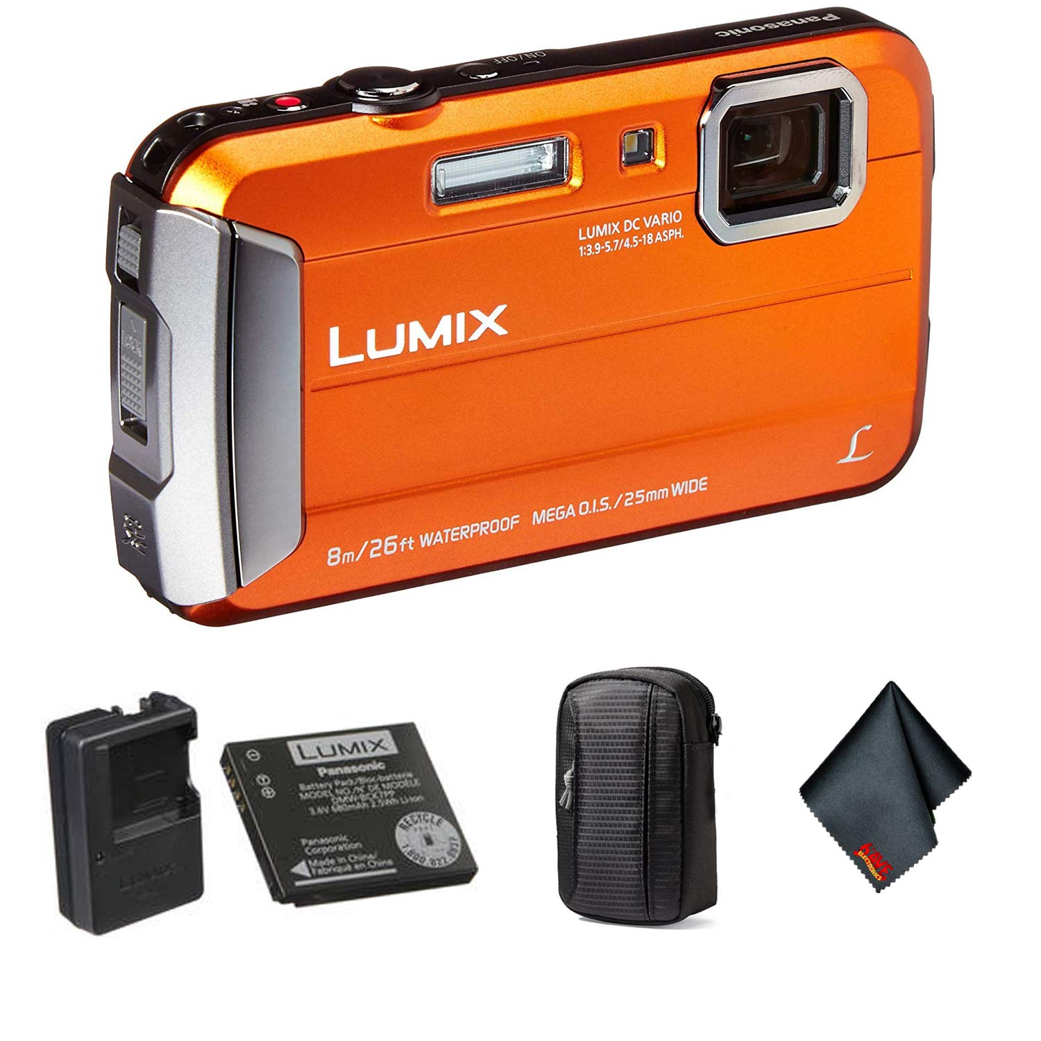 Panasonic Lumix DMC-TS30 Waterproof Digital Camera (Orange) - Bundle with Small Case and More